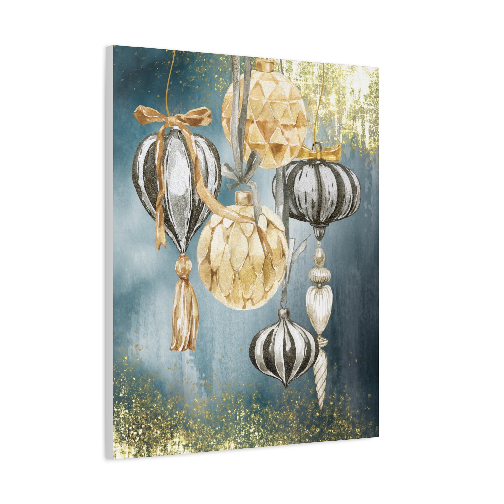 Holiday Ornament Wall Art Canvas — Gold & Teal Christmas Decorations