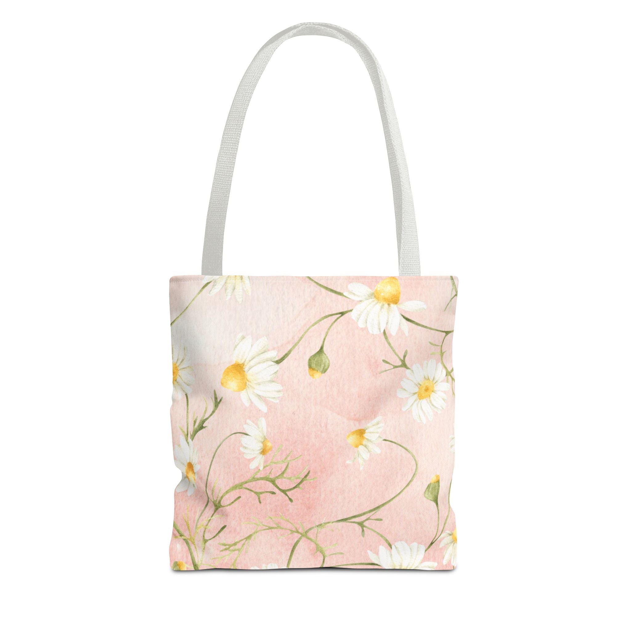 Dainty Daisy Floral Tote Bag | Pink Watercolor Daisies, All-Over Print
