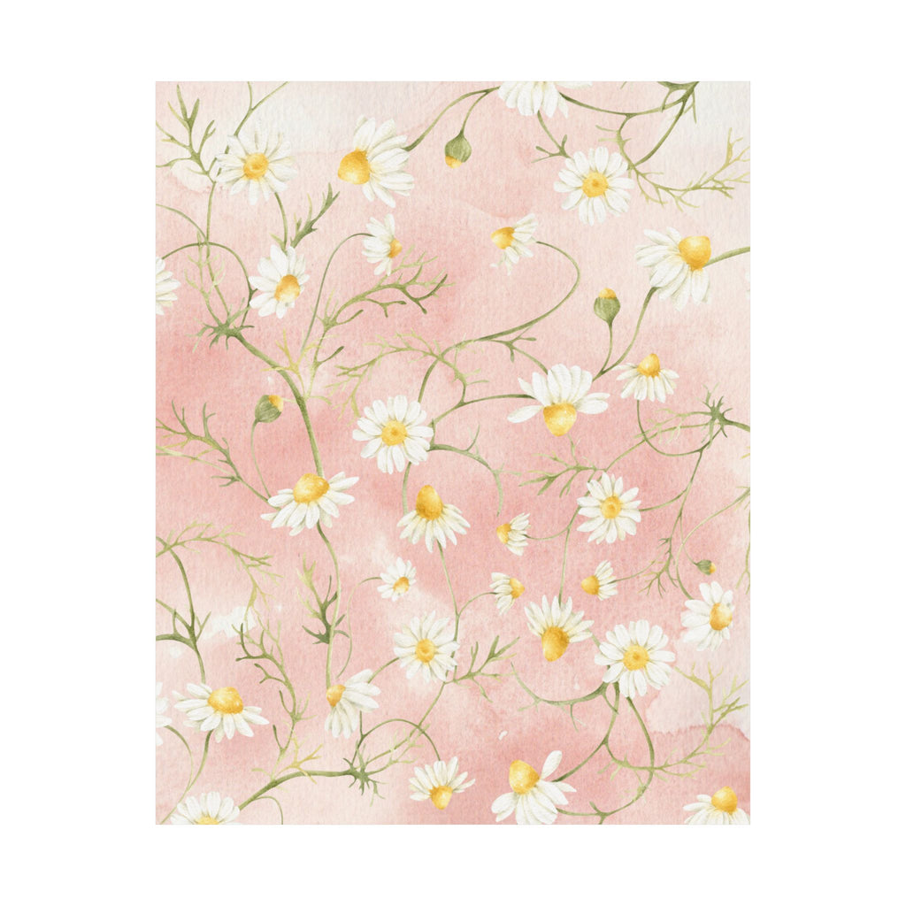 Daisy Watercolor Pattern Matte Vertical Poster | Pink Floral Wall Art