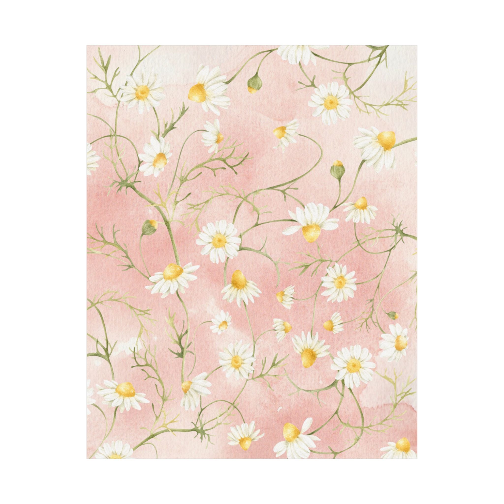 Daisy Watercolor Pattern Matte Vertical Poster | Pink Floral Wall Art
