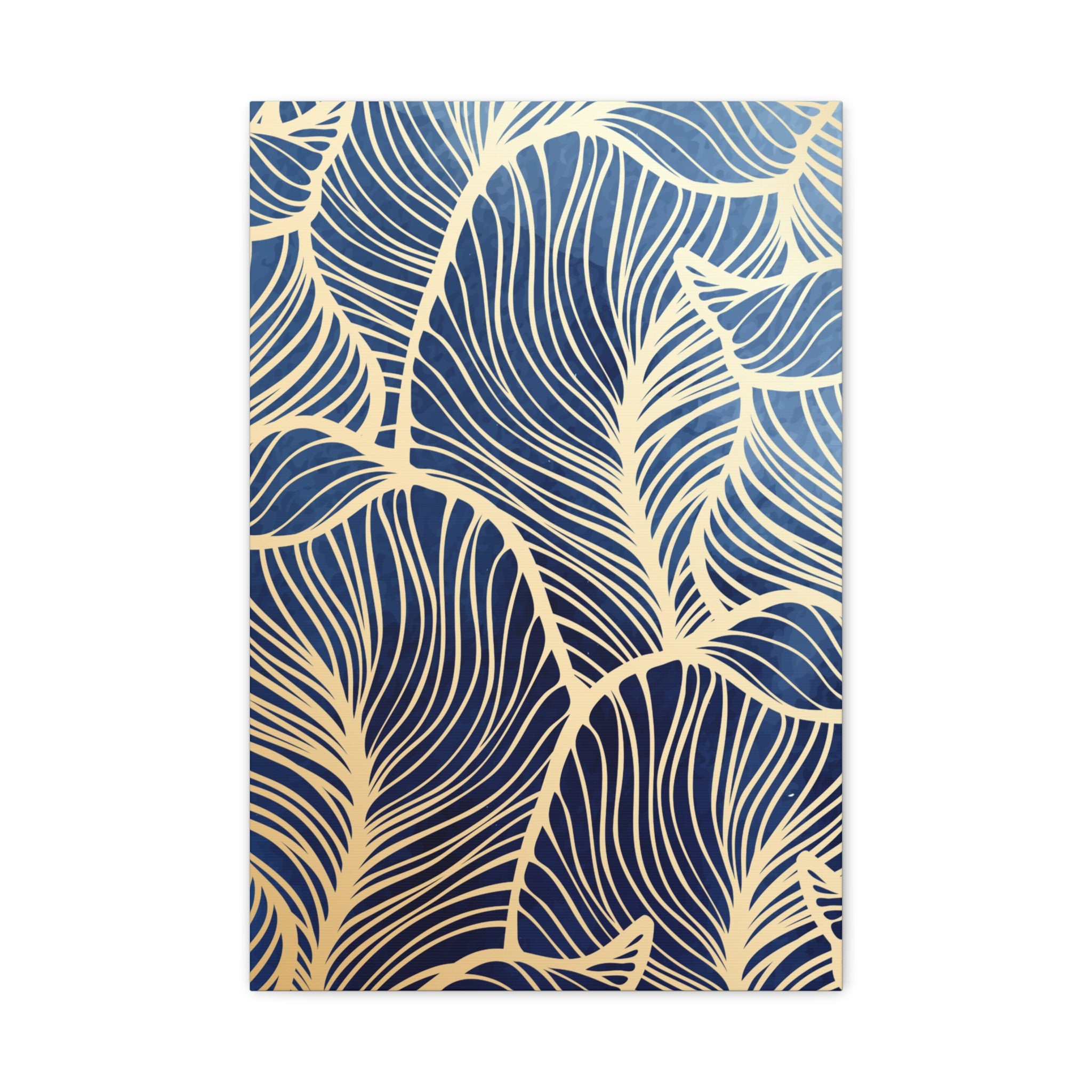 Elegant Navy and Gold Leaf Pattern Canvas Wall Art 11 x14, 16 x24, 20 x24