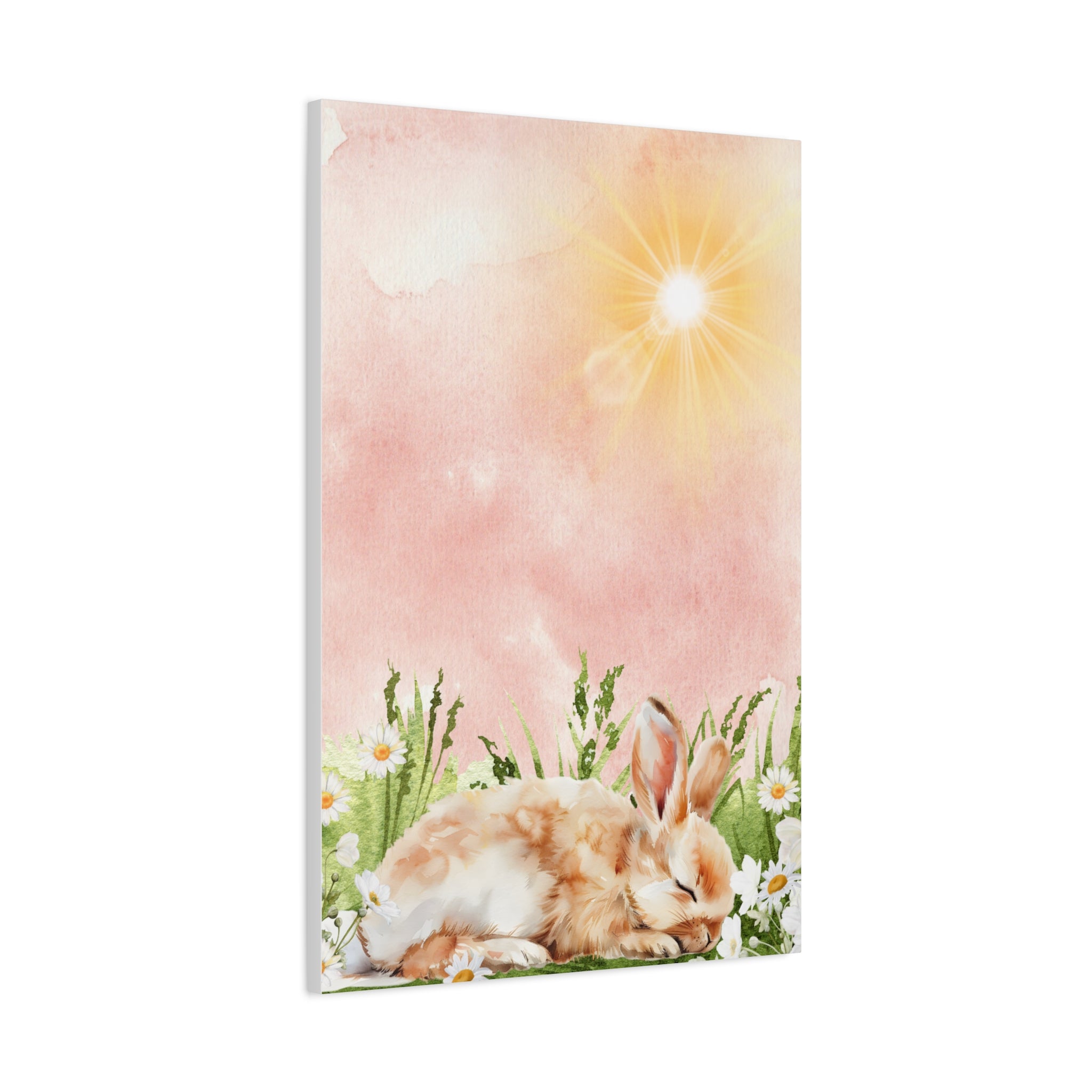 Canvas Print - Baby Bunny Napping among Flowers Watercolor Inspired Vintage Vibe