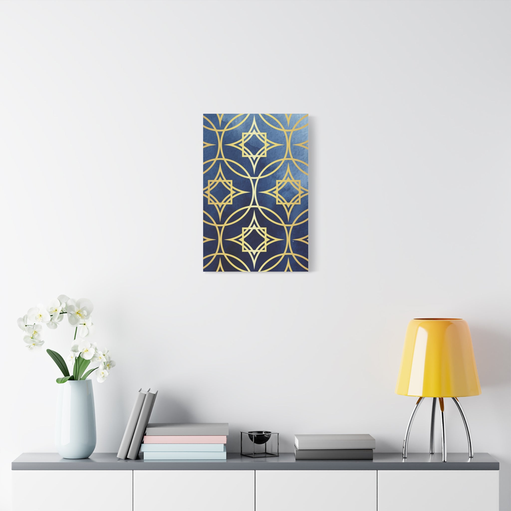 Elegant Blue and Gold Geometric Canvas Wall Art 12 x9, 11 x14