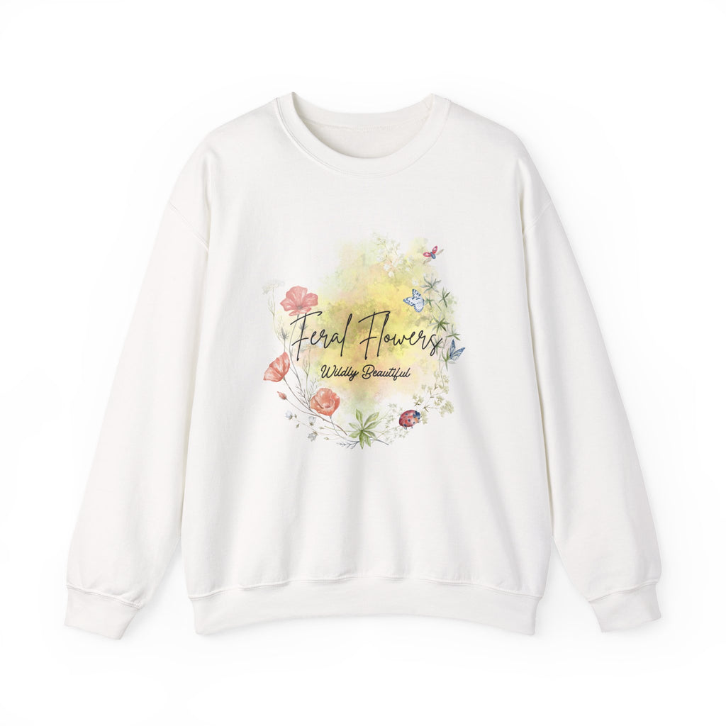 Crewneck Sweatshirt Feral Flowers Wildly Beautiful Slogan Watercolor Ladybugs Butterflies Floral Wreath