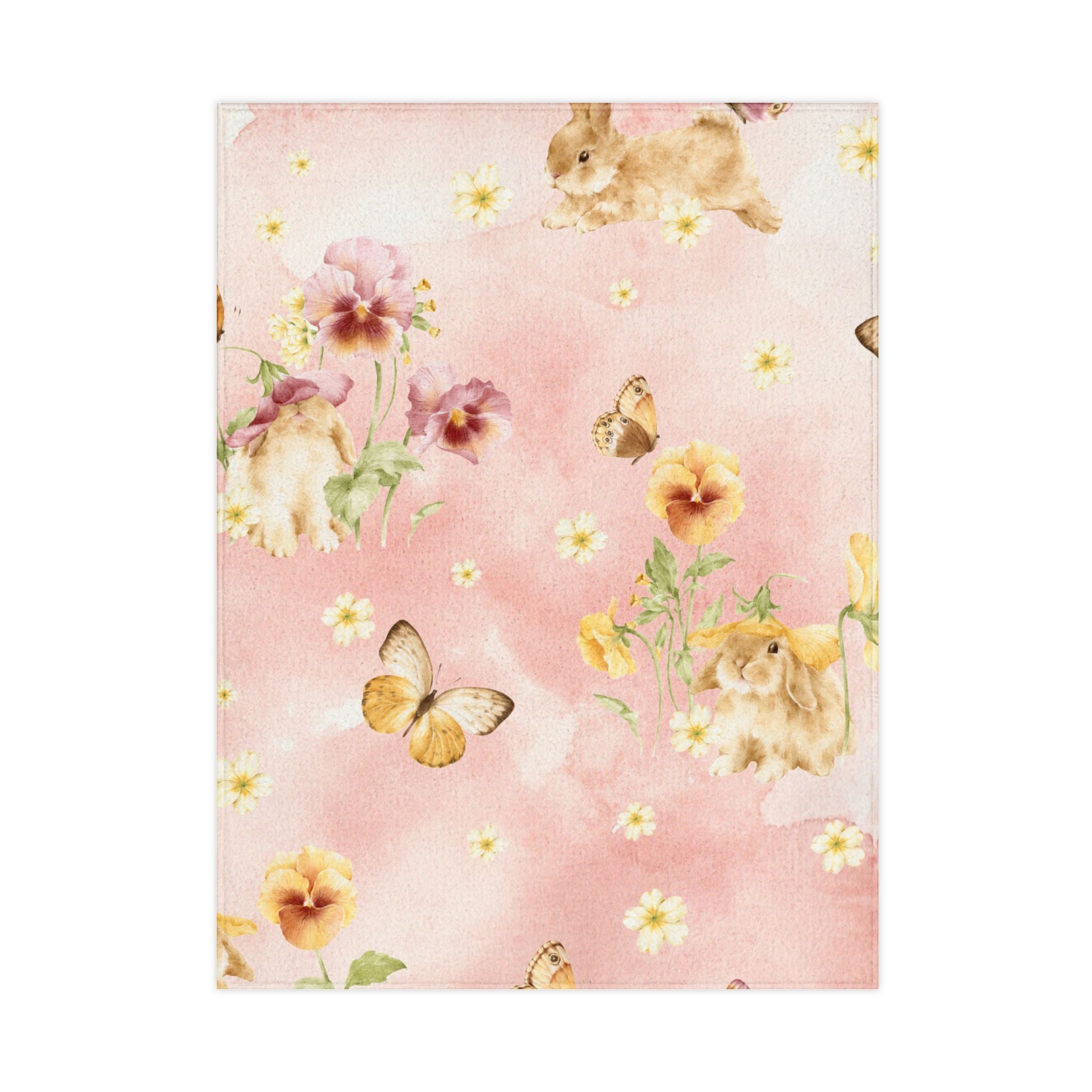 Bunnies and Butterflies Toddler Blanket | Floral Pink Nursery Blanket