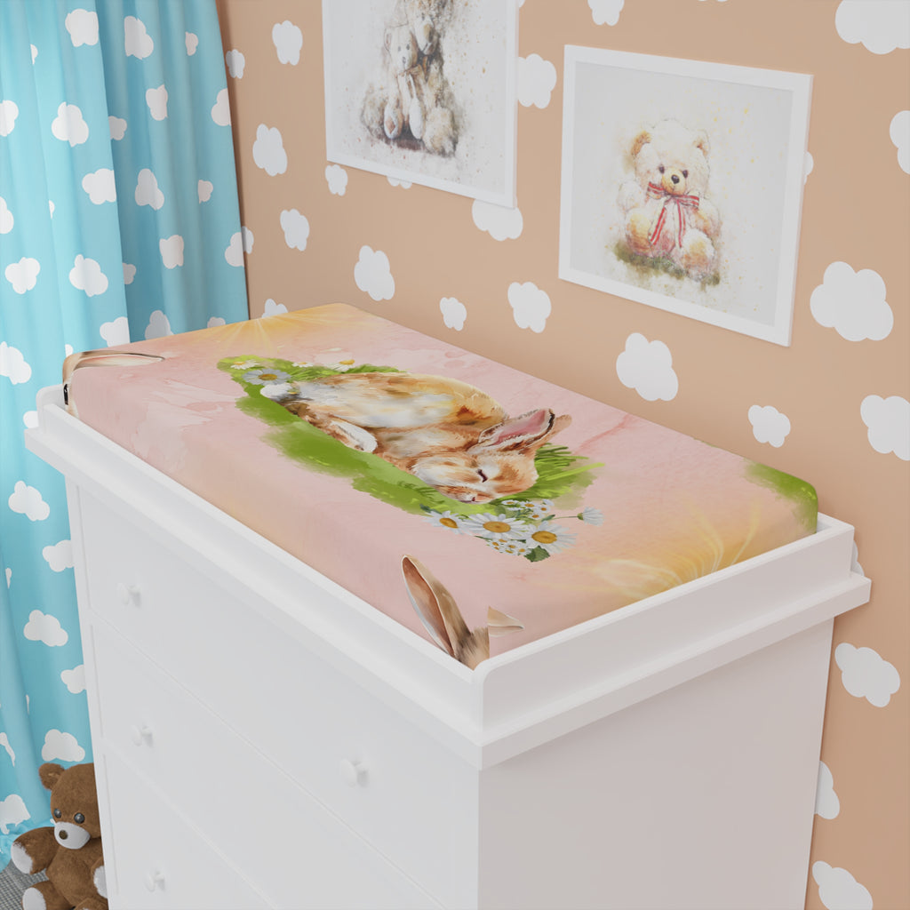 Changing Pad Cover - Sweet Baby Bunny Napping in the Afternoon Sun Design