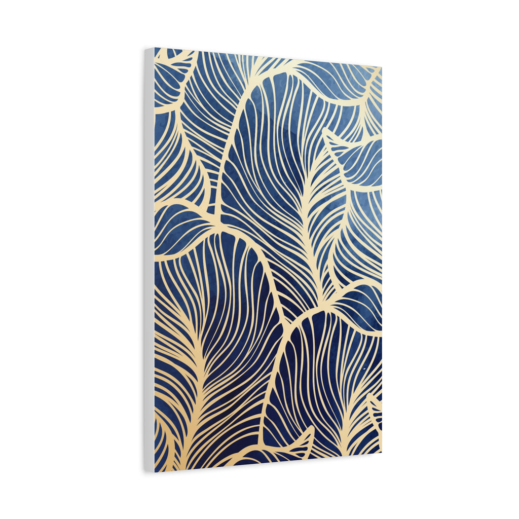 Elegant Navy and Gold Leaf Pattern Canvas Wall Art 11 x14, 16 x24, 20 x24
