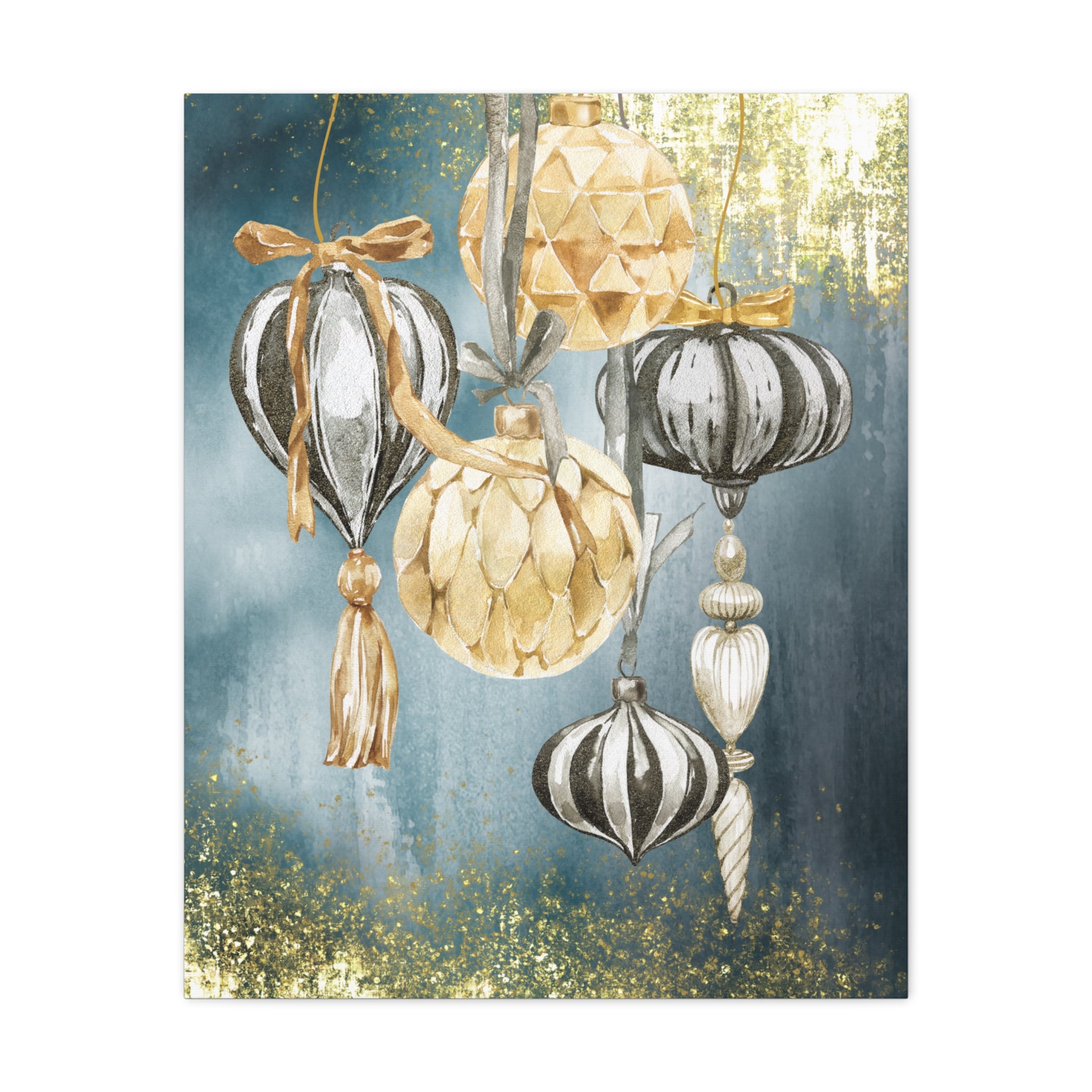 Holiday Ornament Wall Art Canvas — Gold & Teal Christmas Decorations