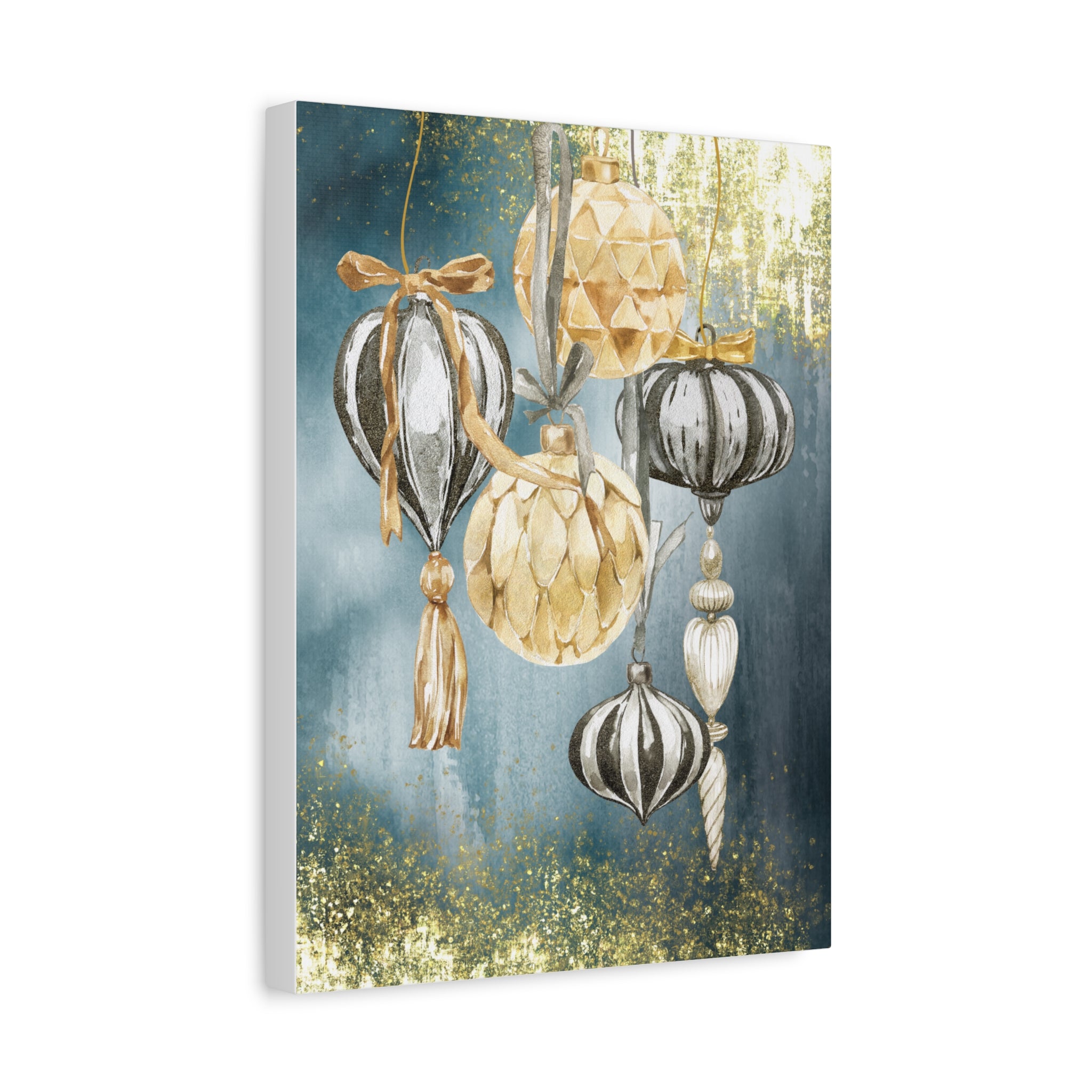 Holiday Ornament Wall Art Canvas — Gold & Teal Christmas Decorations