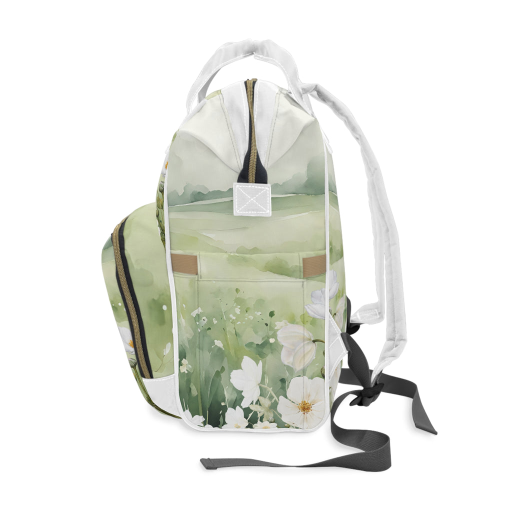 Floral Multifunctional Diaper Backpack - Stylish Baby Bag for Parents