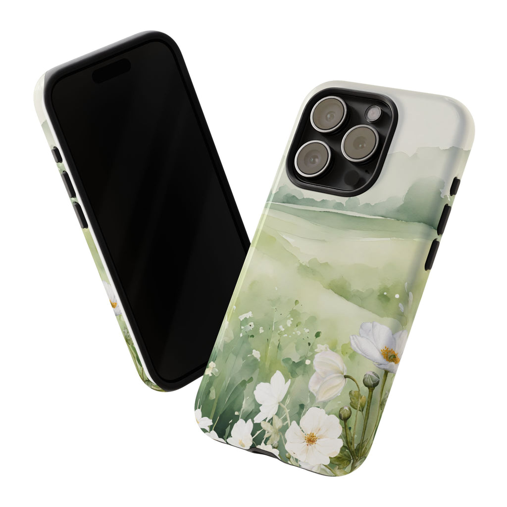 Phone Case - Soft Serene Landscape with White Flowers