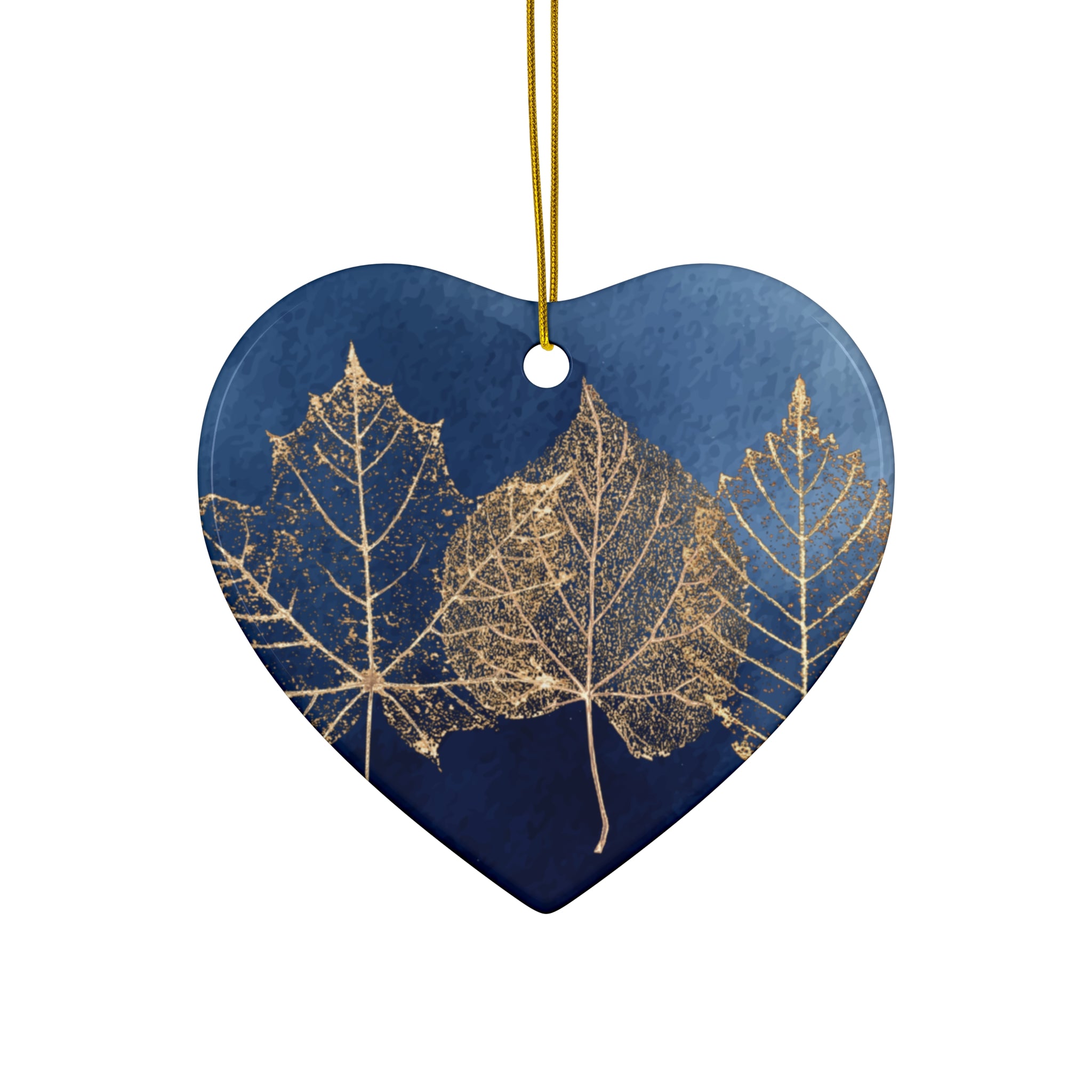 Ceramic Ornament - Navy Blue with Gold Leaves