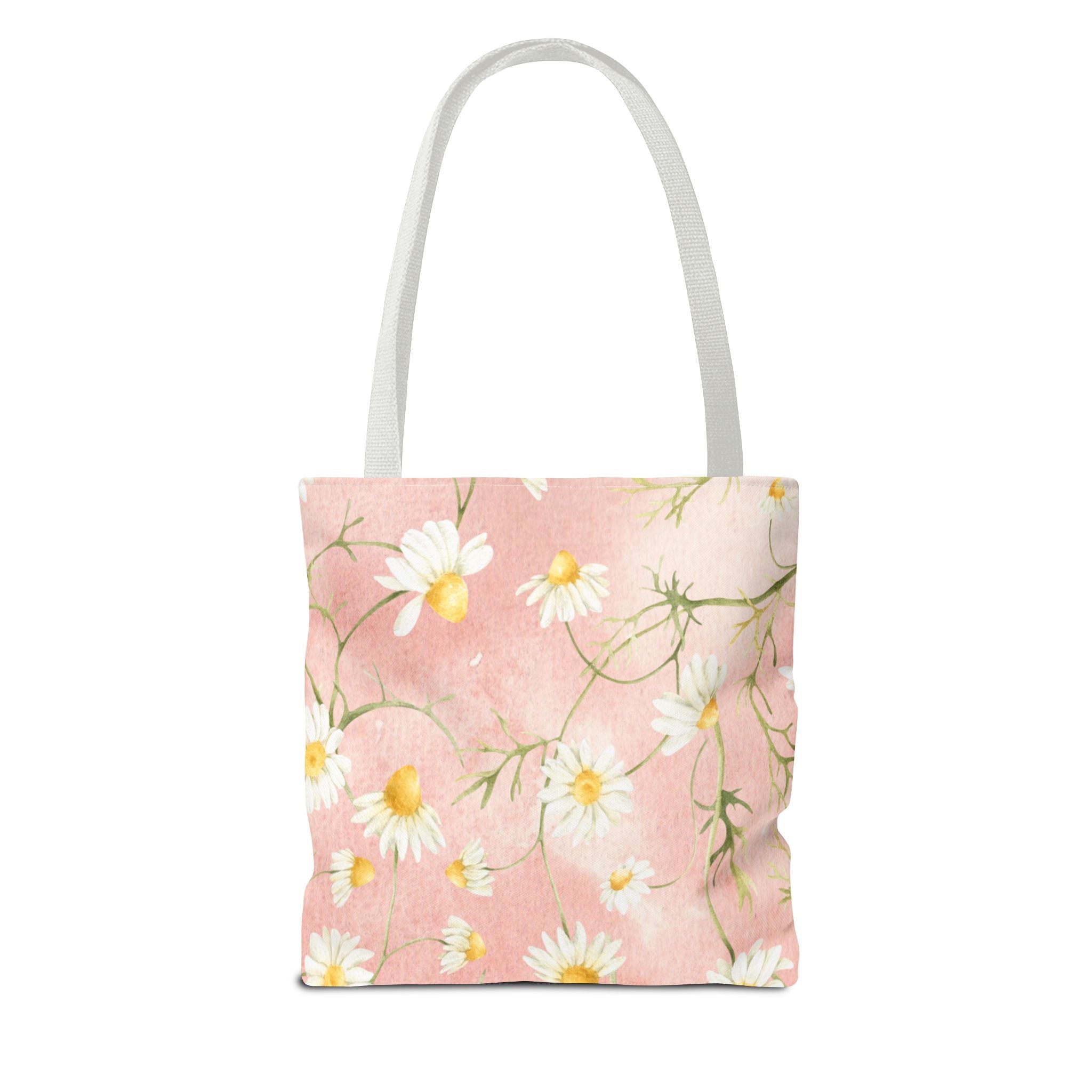 Dainty Daisy Floral Tote Bag | Pink Watercolor Daisies, All-Over Print