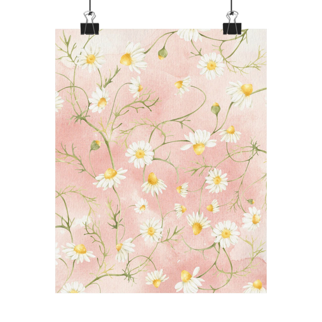 Daisy Watercolor Pattern Matte Vertical Poster | Pink Floral Wall Art