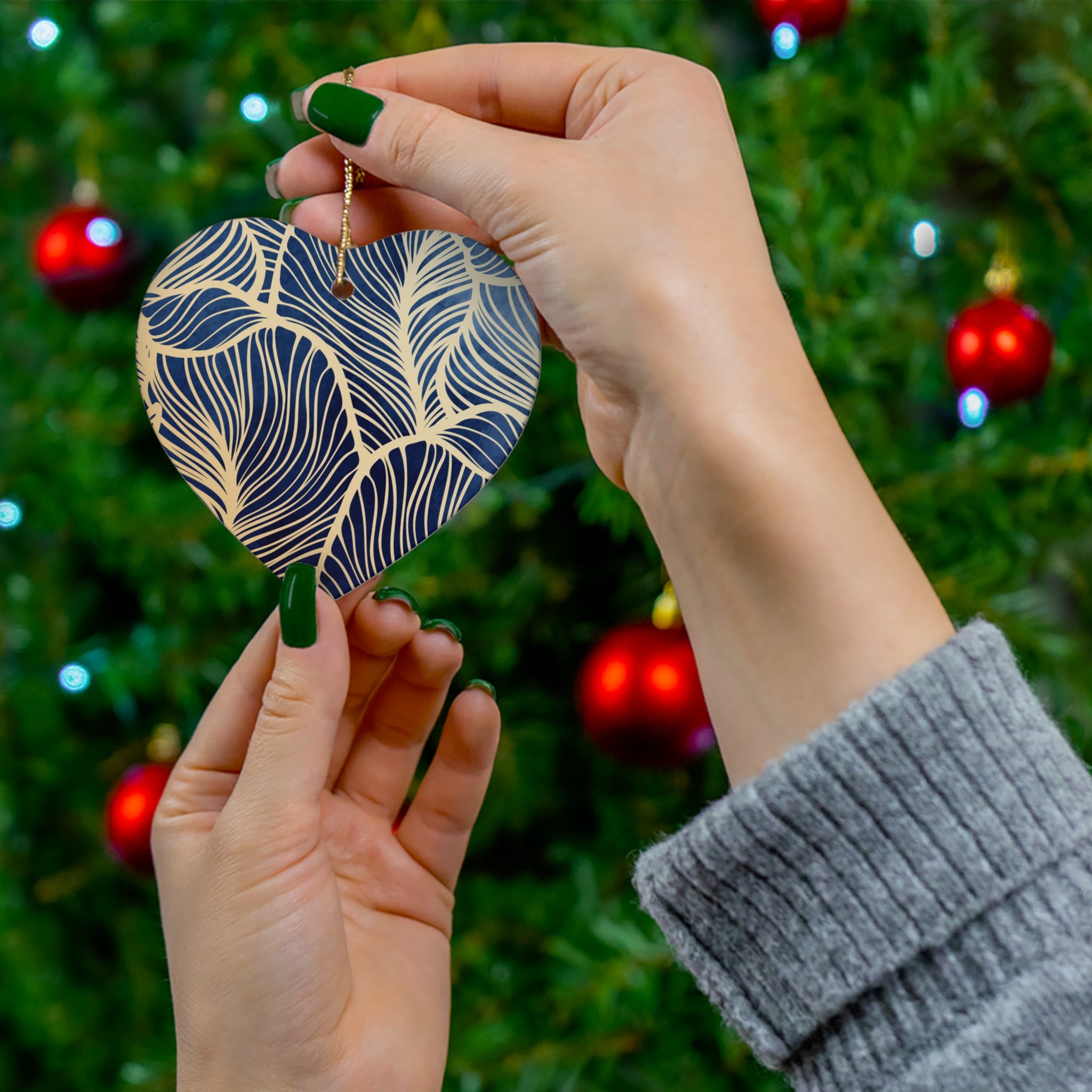 Ceramic Ornament, Elegant Navy Blue and Gold