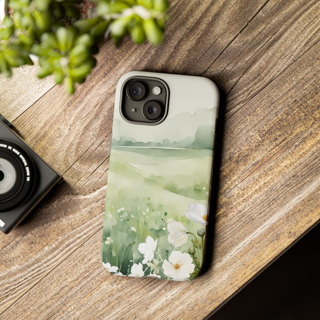 Phone Case - Soft Serene Landscape with White Flowers