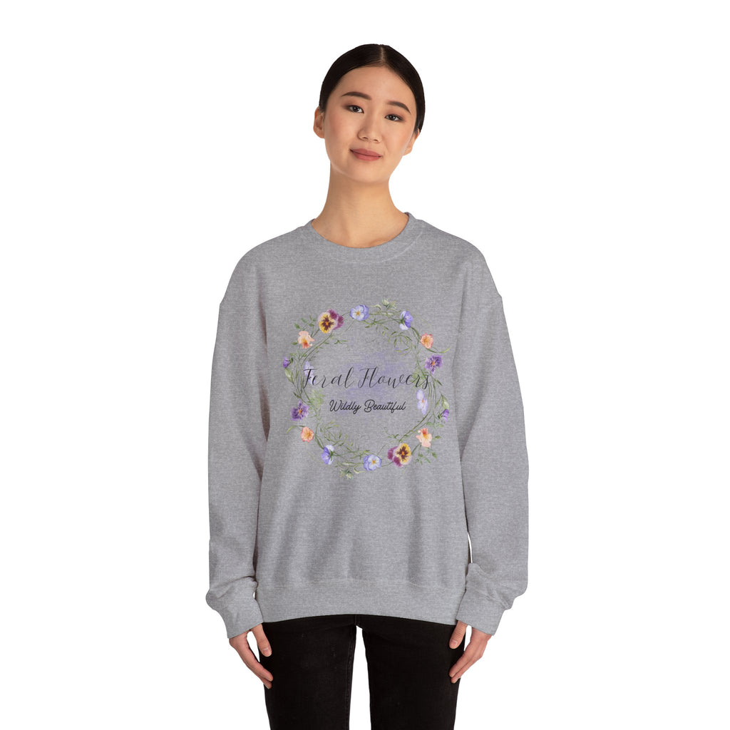 Floral Crewneck Sweatshirt with 'Wildly Beautiful' Slogan