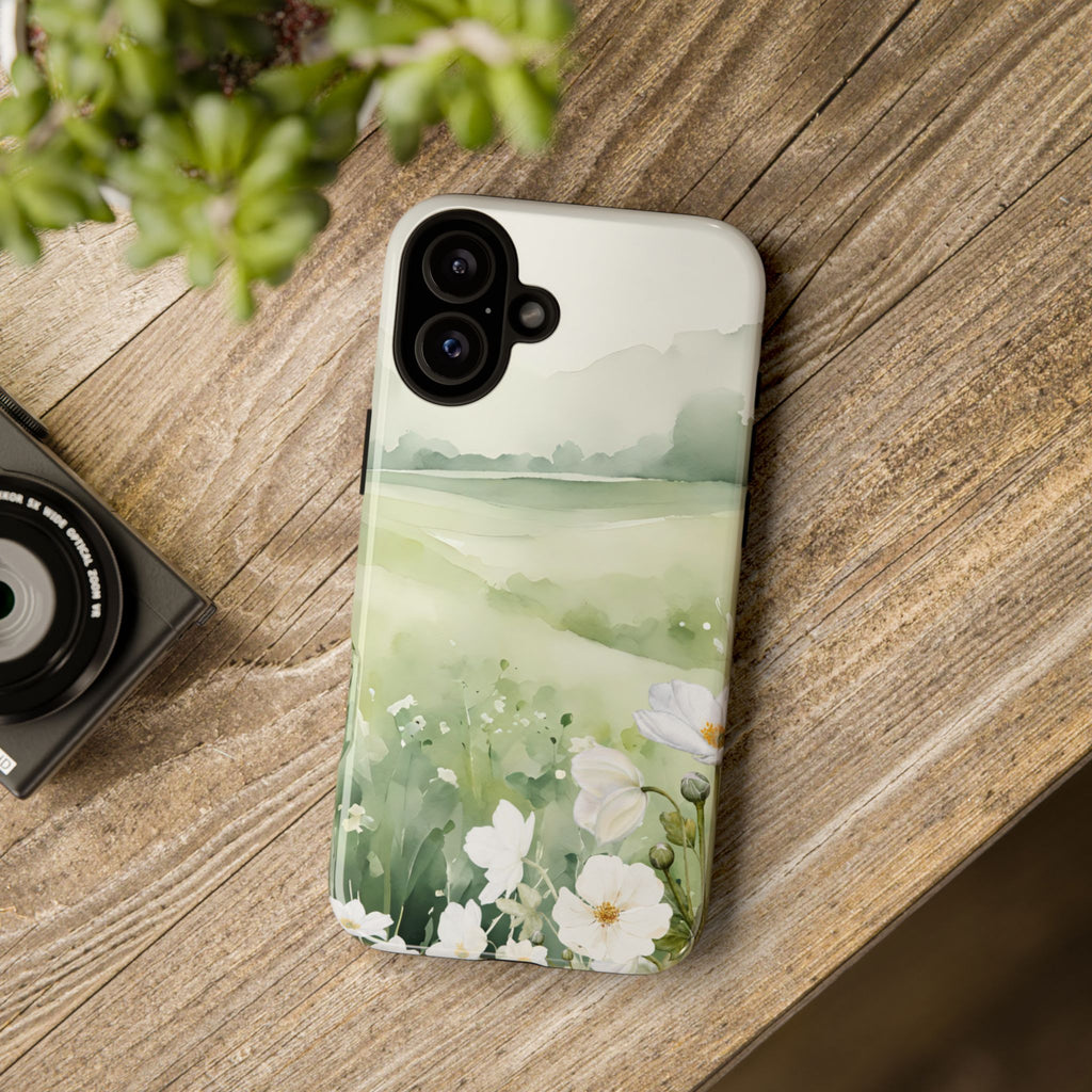 Phone Case - Soft Serene Landscape with White Flowers