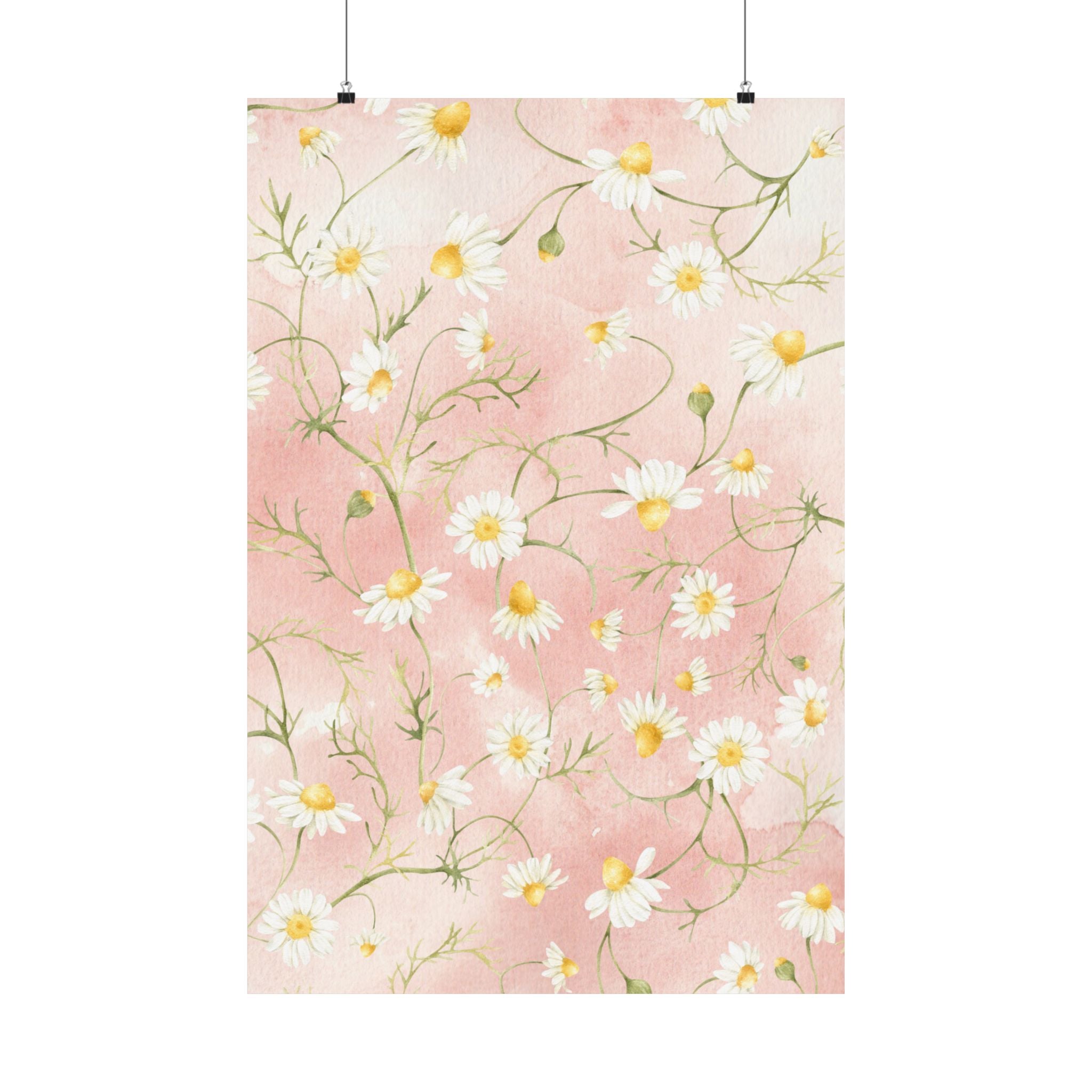 Daisy Watercolor Pattern Matte Vertical Poster | Pink Floral Wall Art