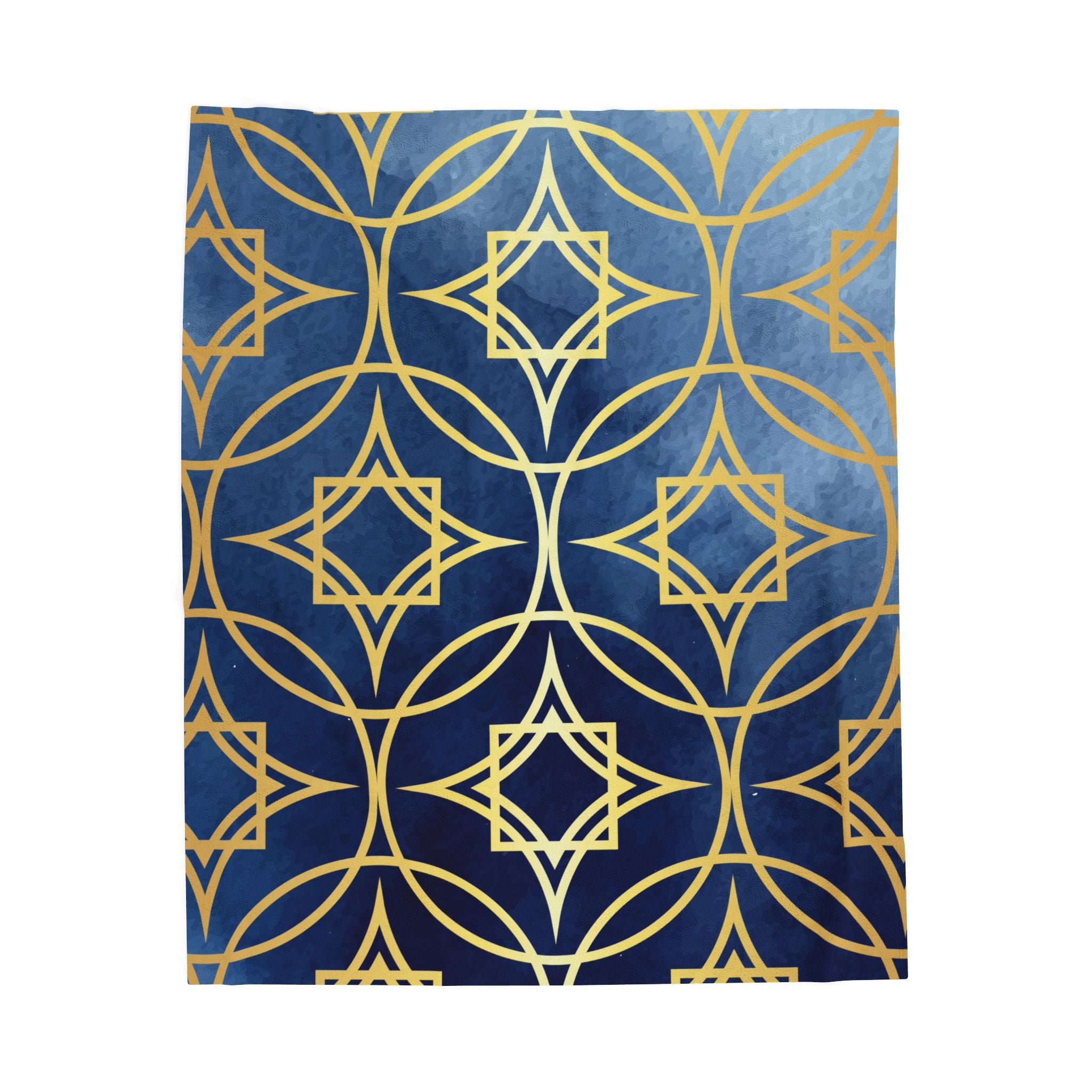 Plush Blanket - Elegant Navy Blue and Gold Geometric Design
