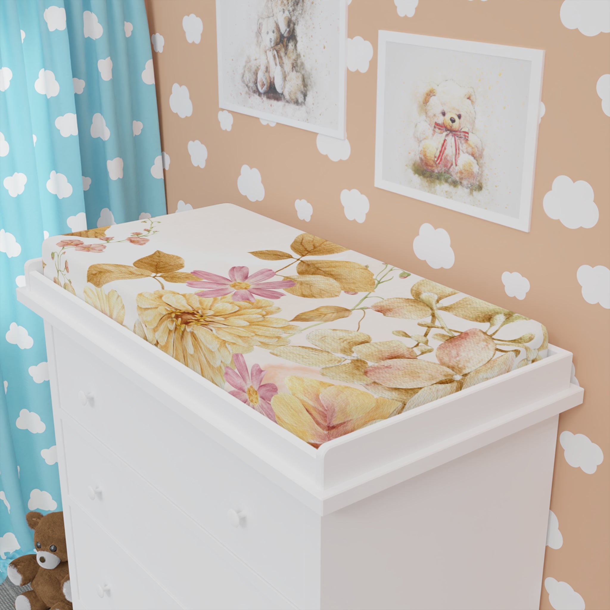 Floral Baby Changing Pad Cover - Soft Cotton for Stylish Nursery Decor