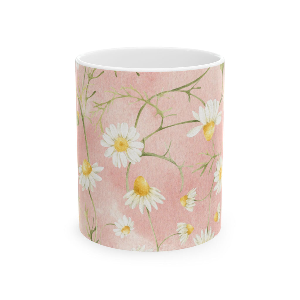 Daisy Pattern Pink Background Mug | Ceramic Coffee Cup
