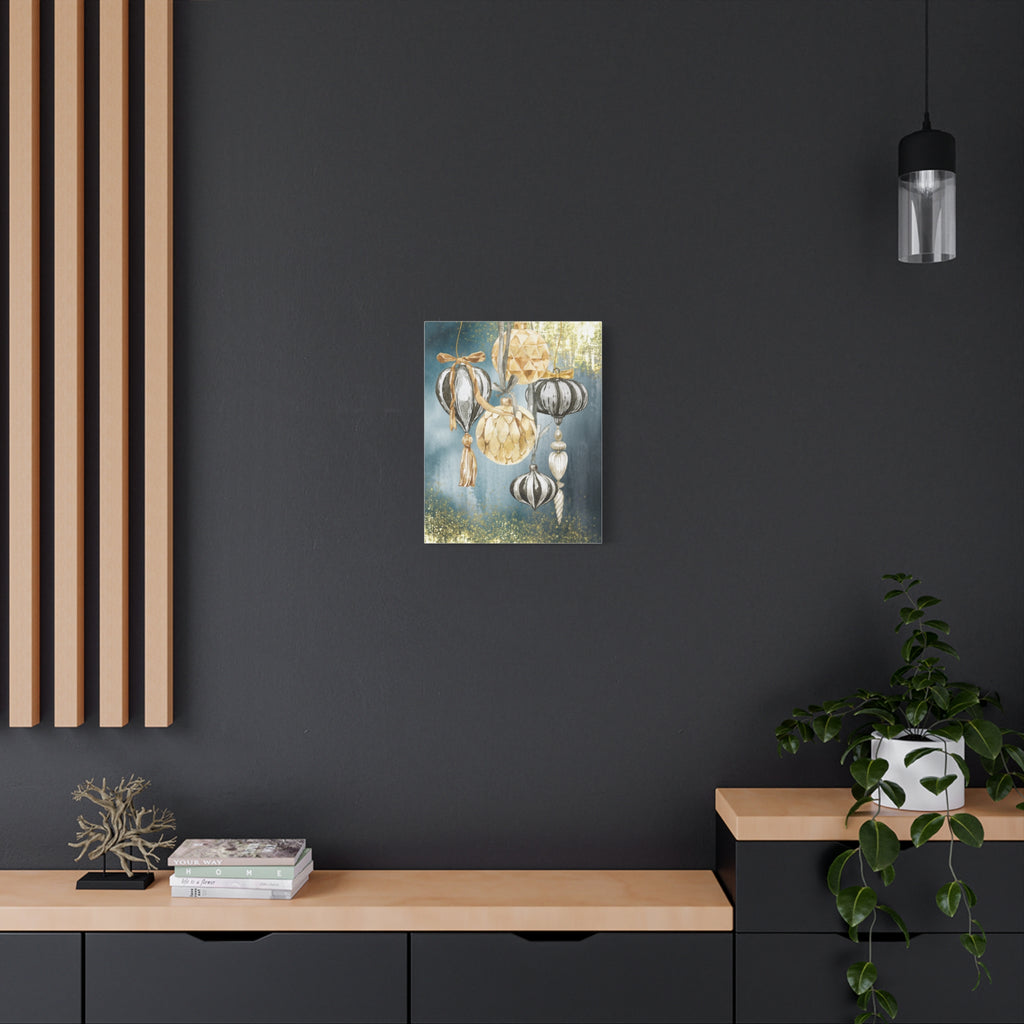 Holiday Ornament Wall Art Canvas — Gold & Teal Christmas Decorations