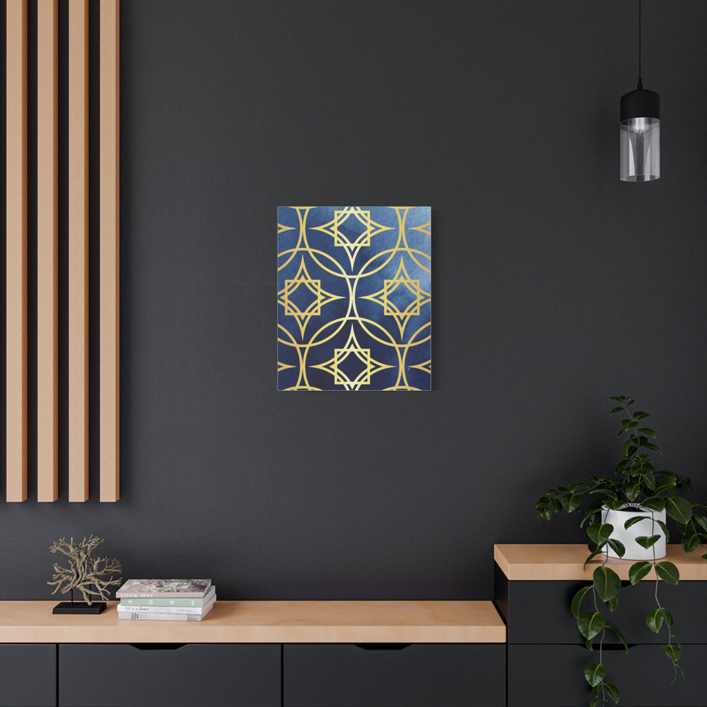 Elegant Blue and Gold Geometric Canvas Wall Art 12 x9, 11 x14