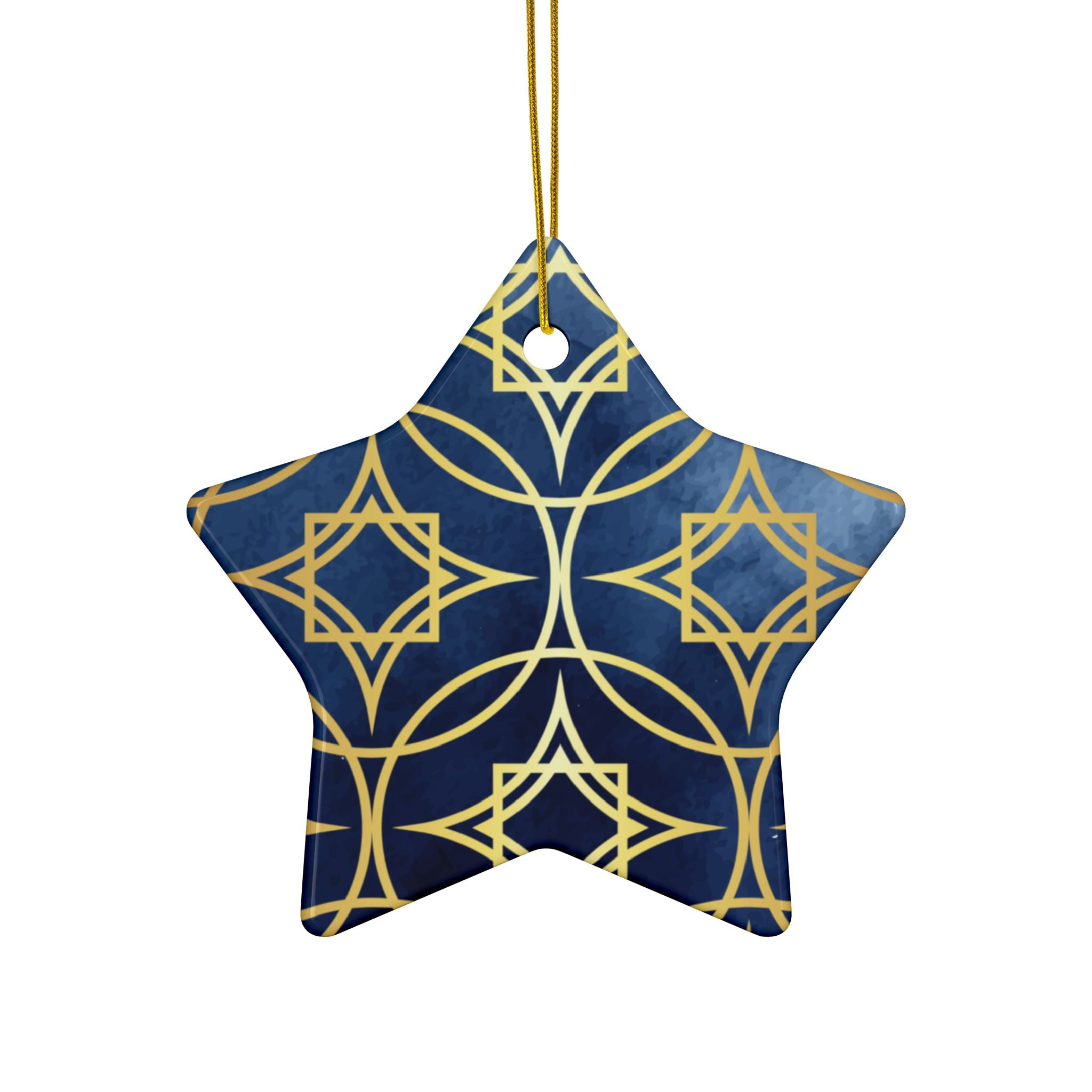 Ceramic Ornaments, Elegant Navy Blue and Gold Ornament, Holiday Decor