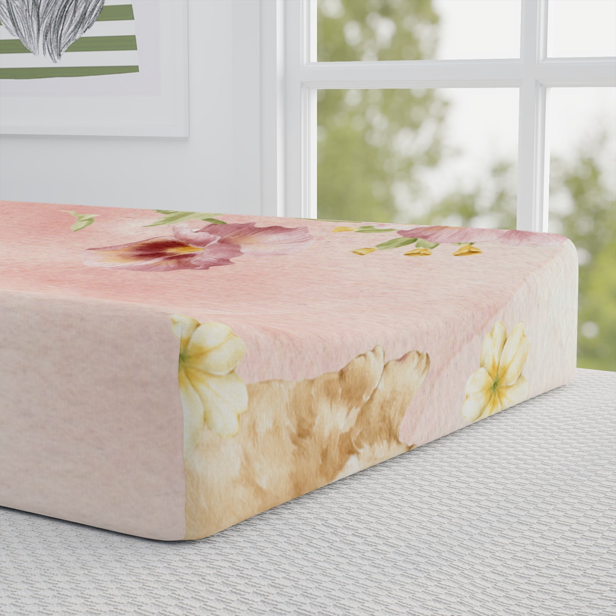 Butterfly Floral Baby Changing Pad Cover | Pink Nursery Watercolor Flowers