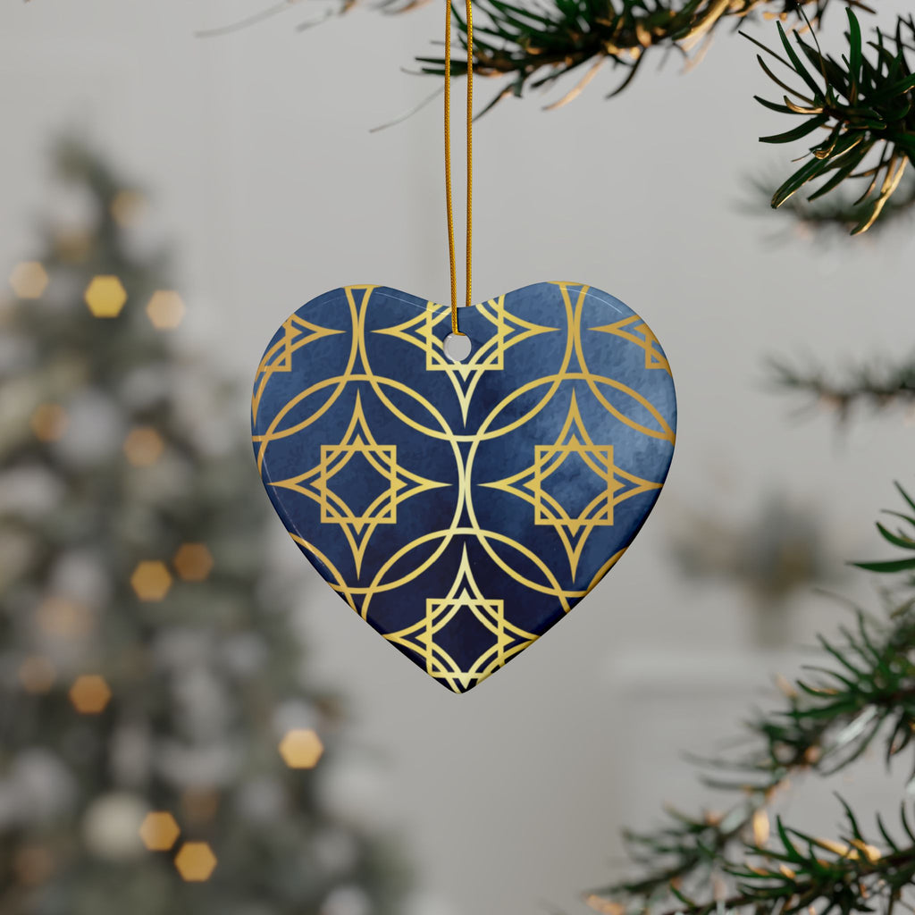 Ceramic Ornaments, Elegant Navy Blue and Gold Ornament, Holiday Decor