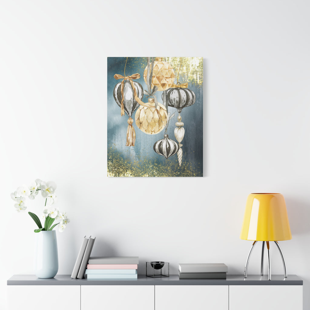 Holiday Ornament Wall Art Canvas — Gold & Teal Christmas Decorations