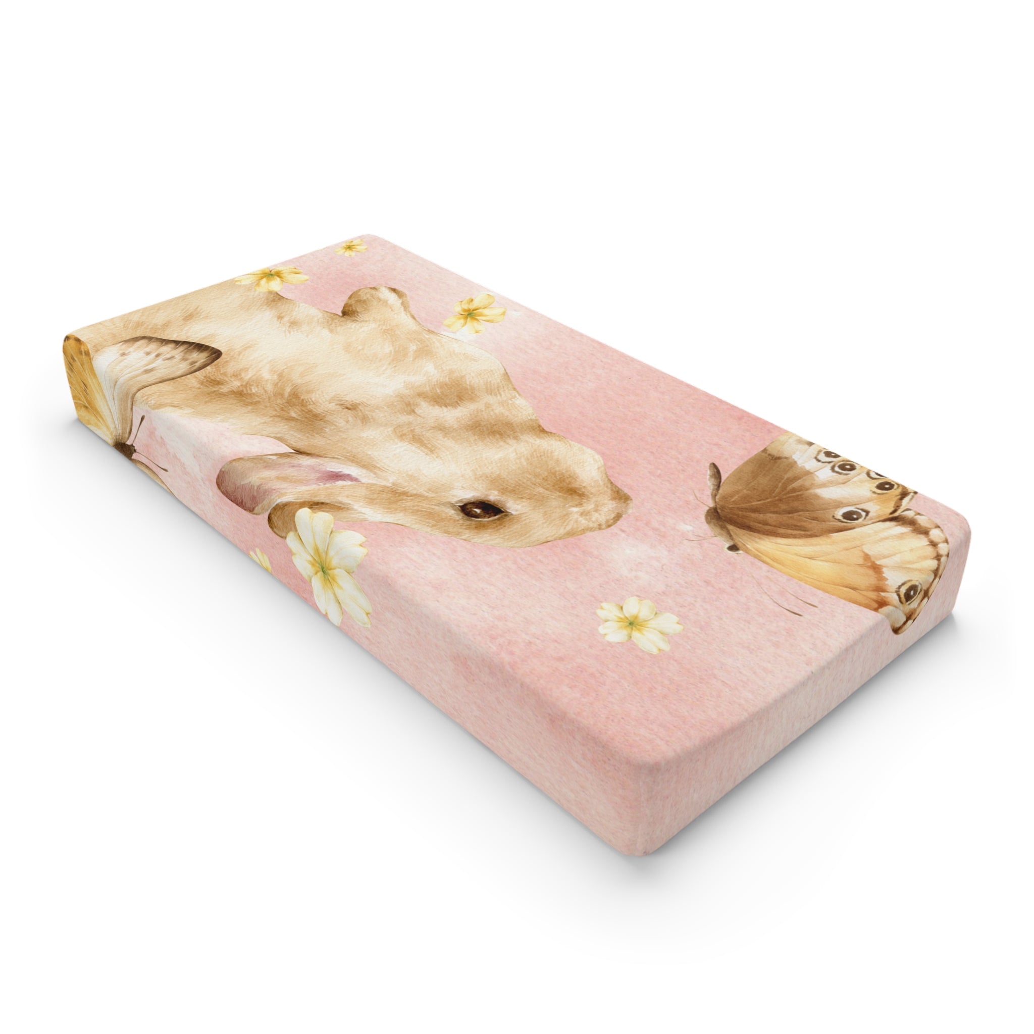 Watercolor Baby Bunny Baby Changing Pad Cover, Floral Daisy Pink