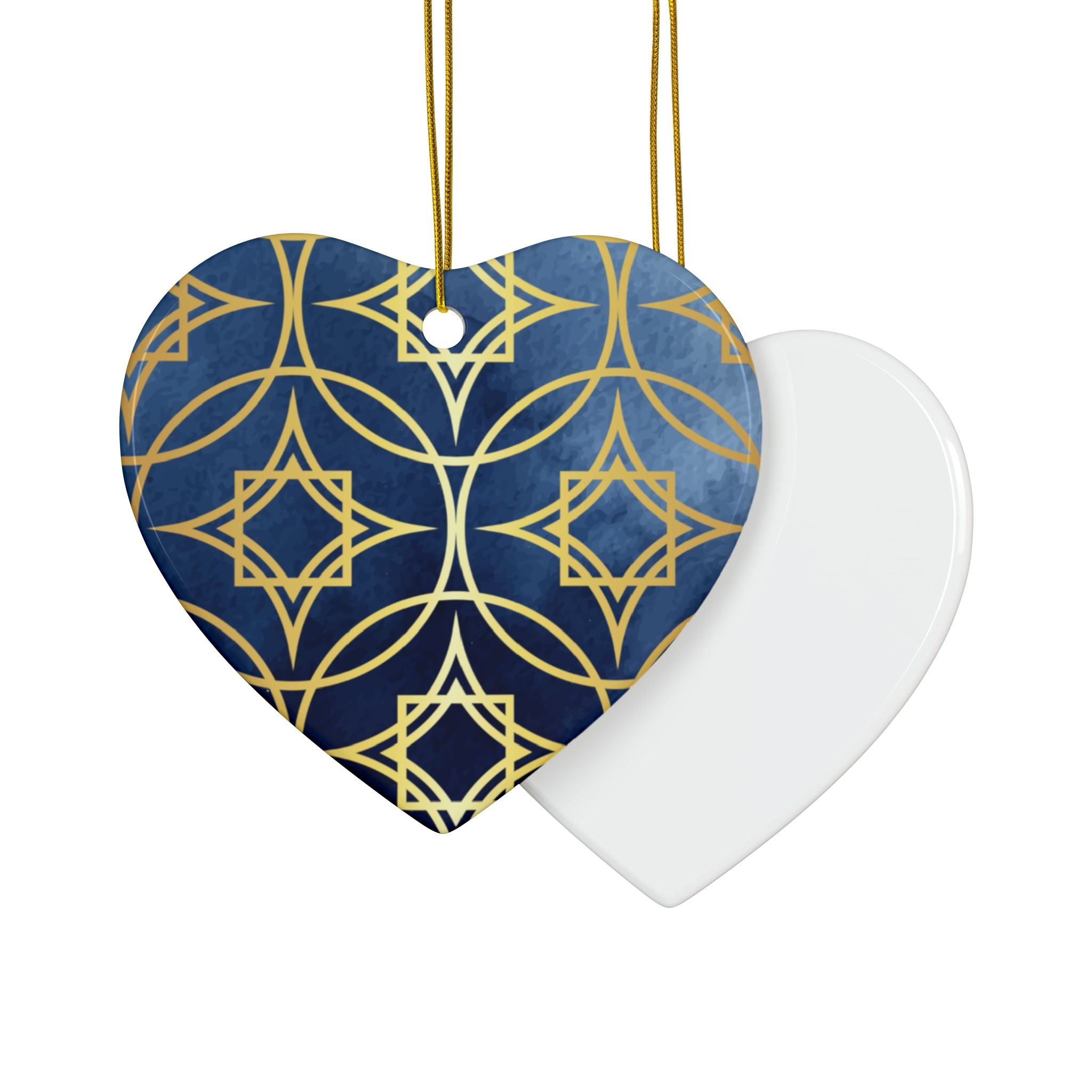 Ceramic Ornaments, Elegant Navy Blue and Gold Ornament, Holiday Decor