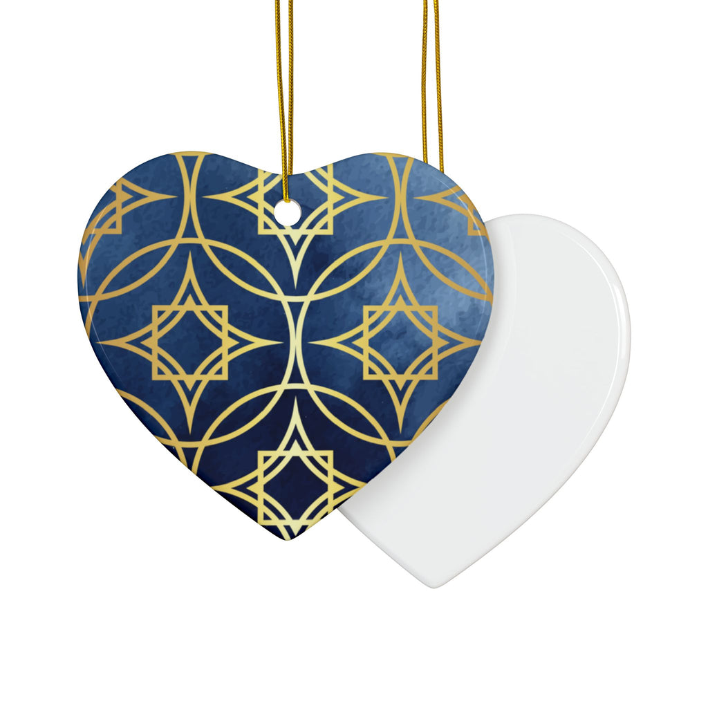Ceramic Ornaments, Elegant Navy Blue and Gold Ornament, Holiday Decor