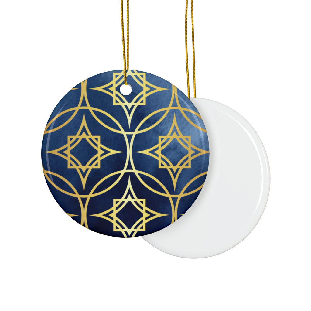 Ceramic Ornaments, Elegant Navy Blue and Gold Ornament, Holiday Decor