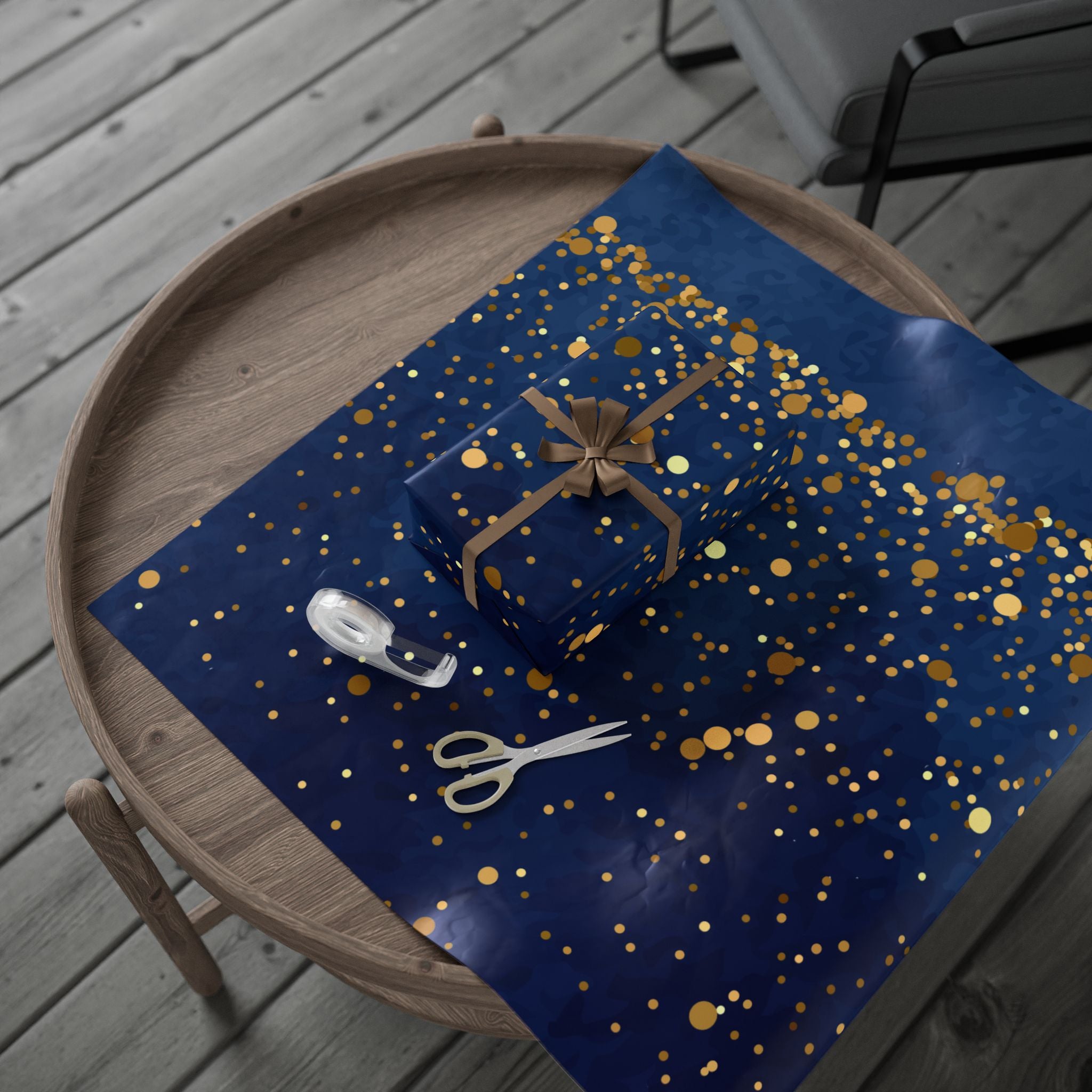 Elegant Blue and Gold Dotted Wrapping Paper Roll