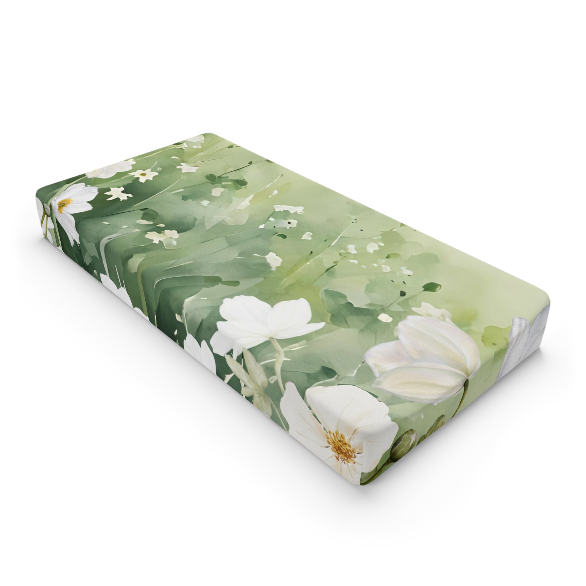 Floral Baby Changing Pad Cover - Soft Green & White Bloom Design