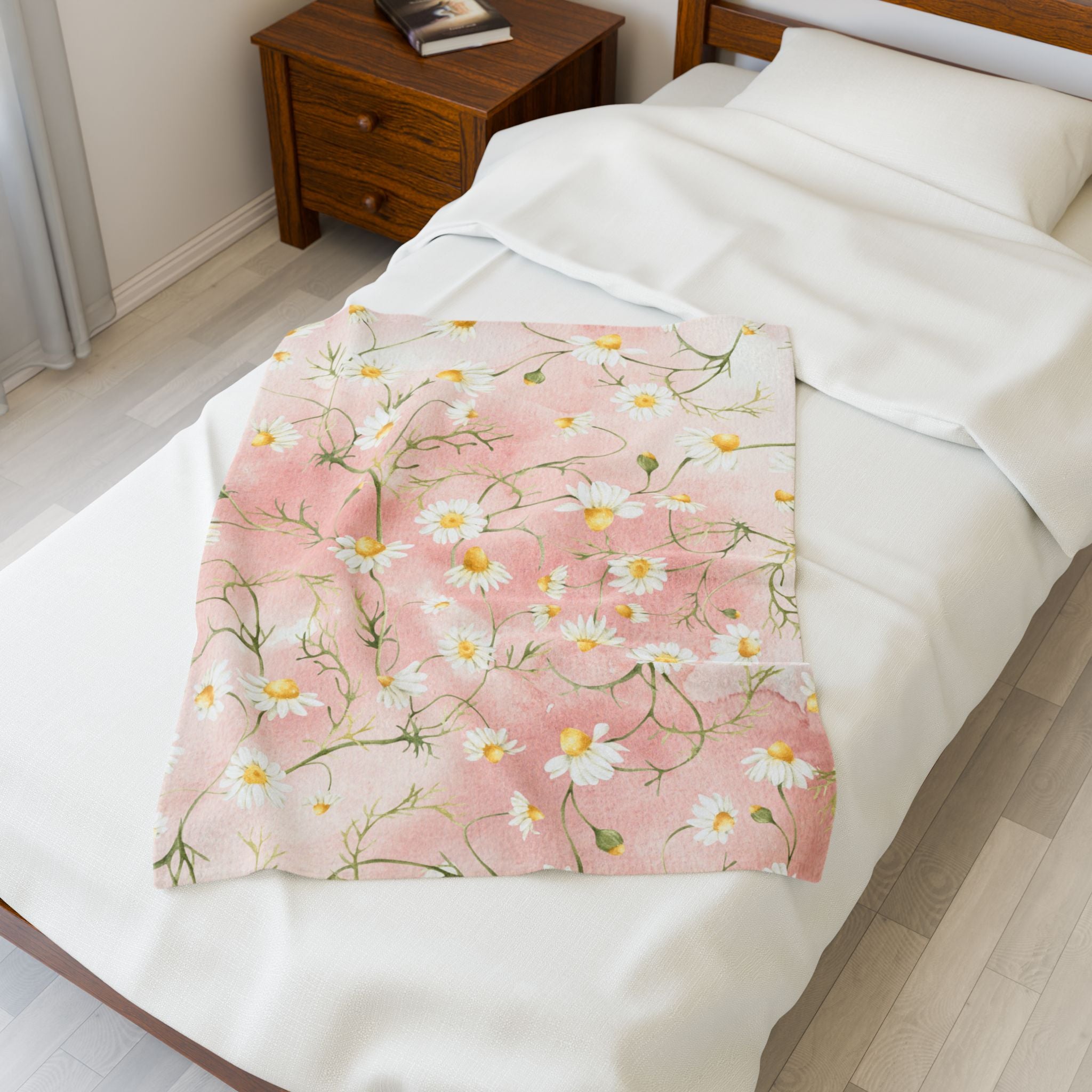 Daisy Meadow Throw Blanket | Pink Floral Velveteen Plush Blanket