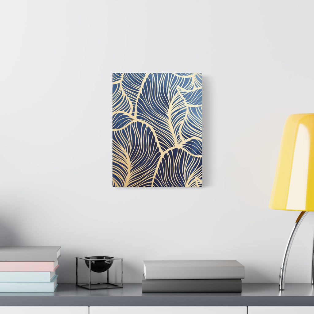 Elegant Navy and Gold Leaf Pattern Canvas Wall Art 11 x14, 16 x24, 20 x24