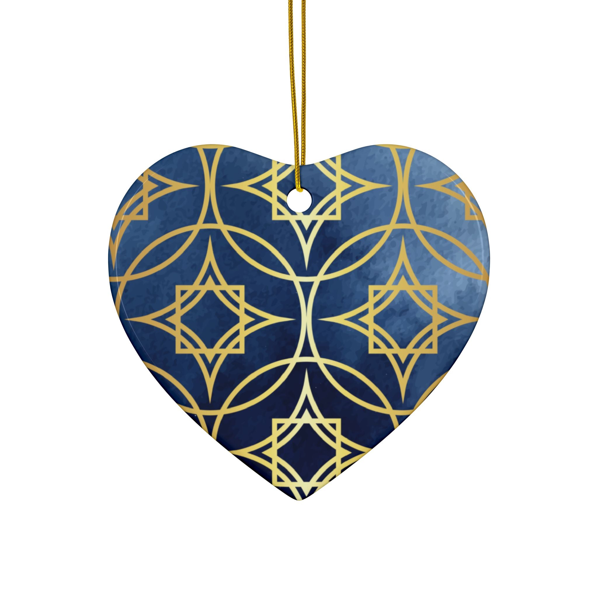 Ceramic Ornaments, Elegant Navy Blue and Gold Ornament, Holiday Decor