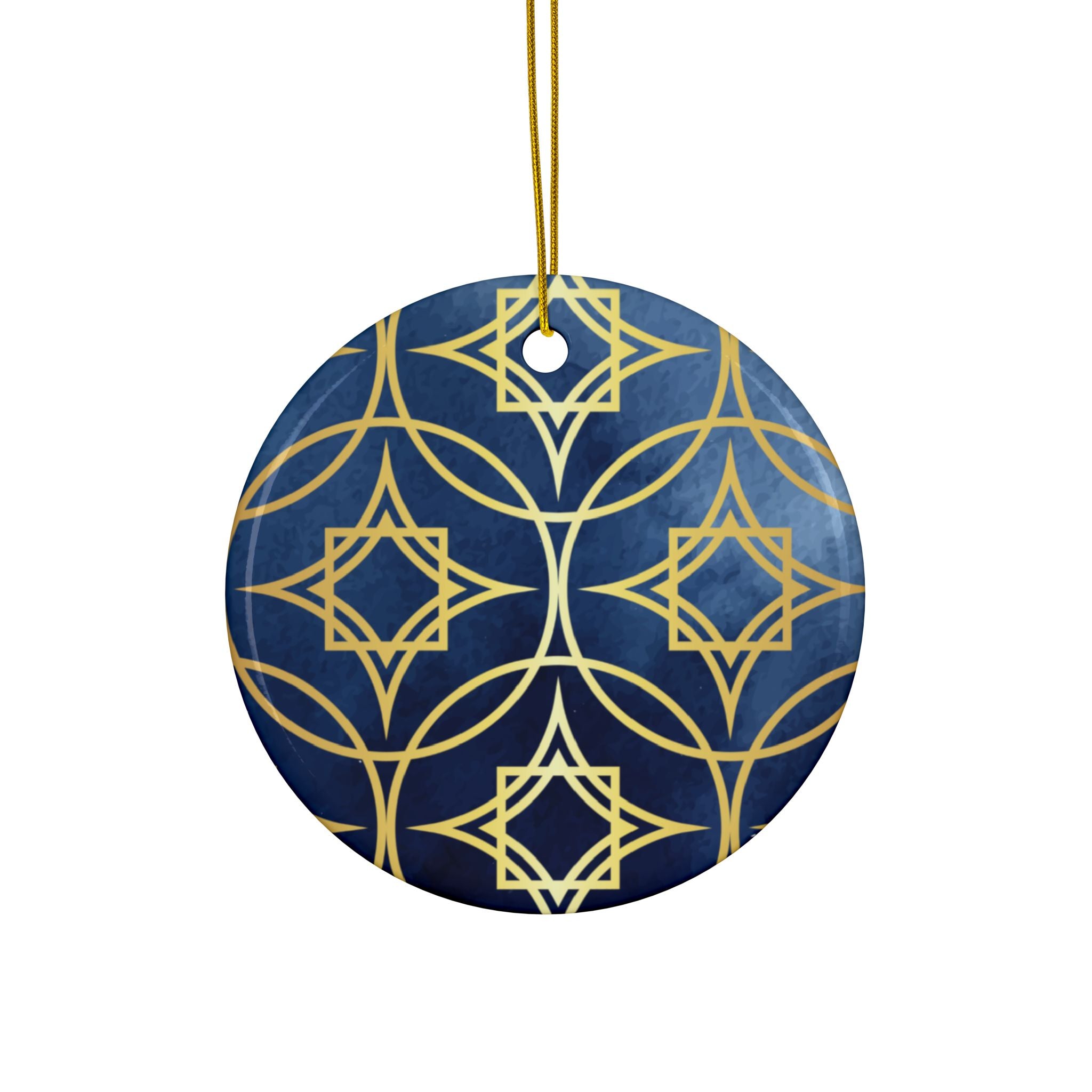 Ceramic Ornaments, Elegant Navy Blue and Gold Ornament, Holiday Decor