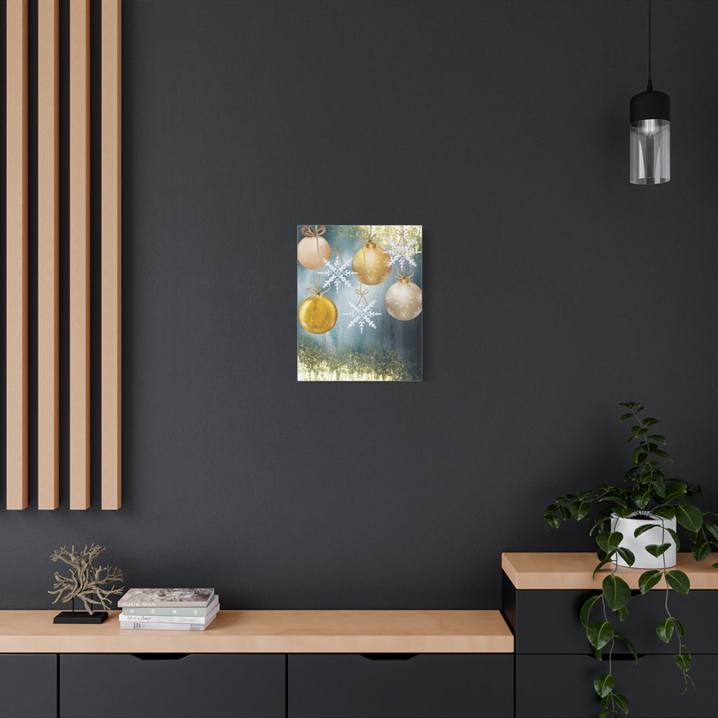 Holiday Ornament Canvas Print — Gold Baubles & Snowflakes Matte Wall Art
