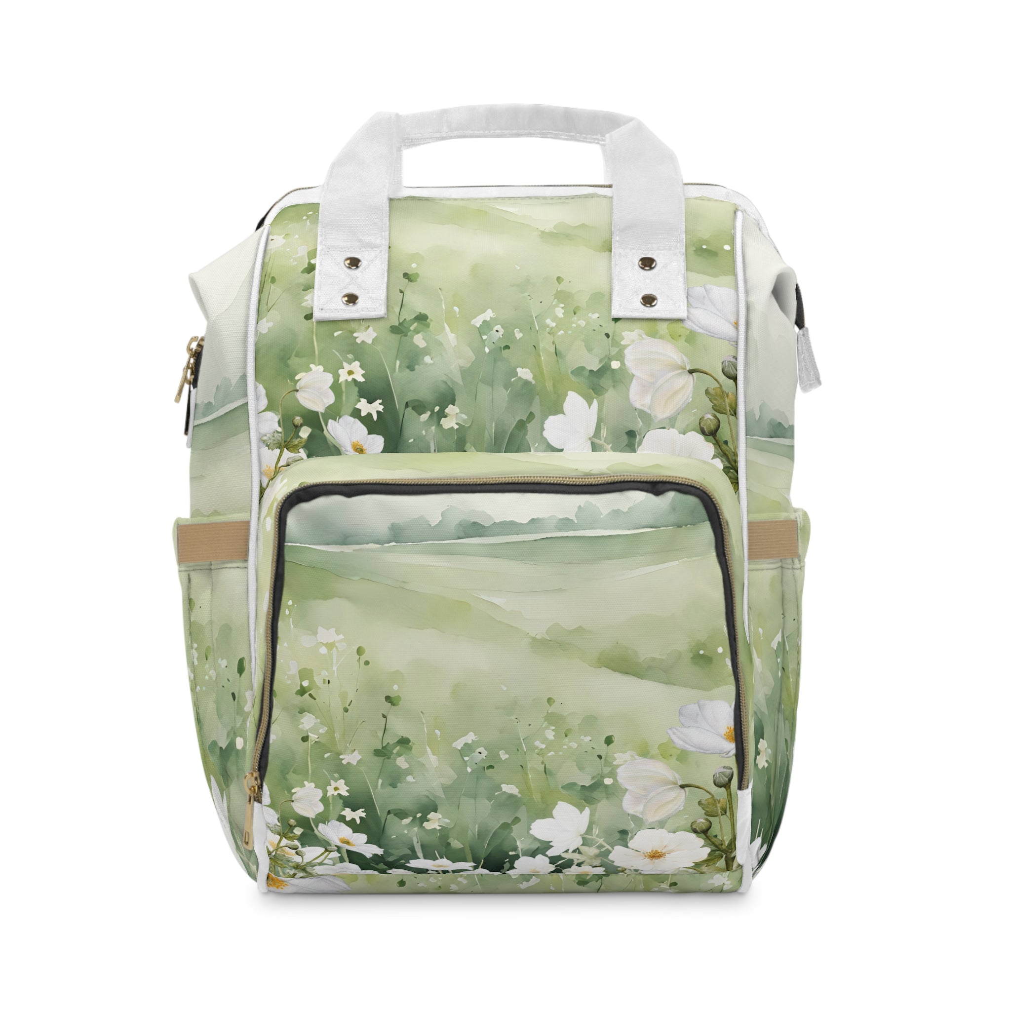 Floral Multifunctional Diaper Backpack - Stylish Baby Bag for Parents