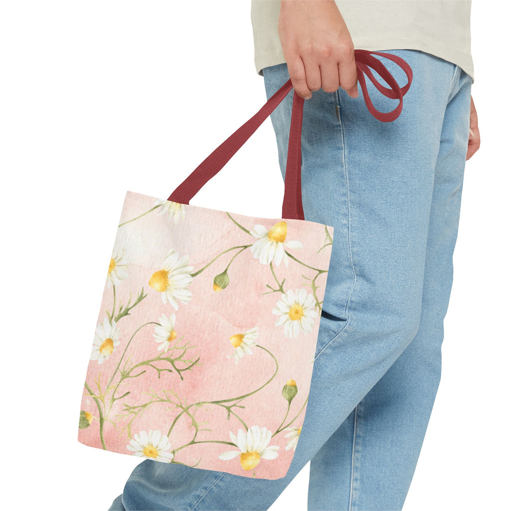 Dainty Daisy Floral Tote Bag | Pink Watercolor Daisies, All-Over Print
