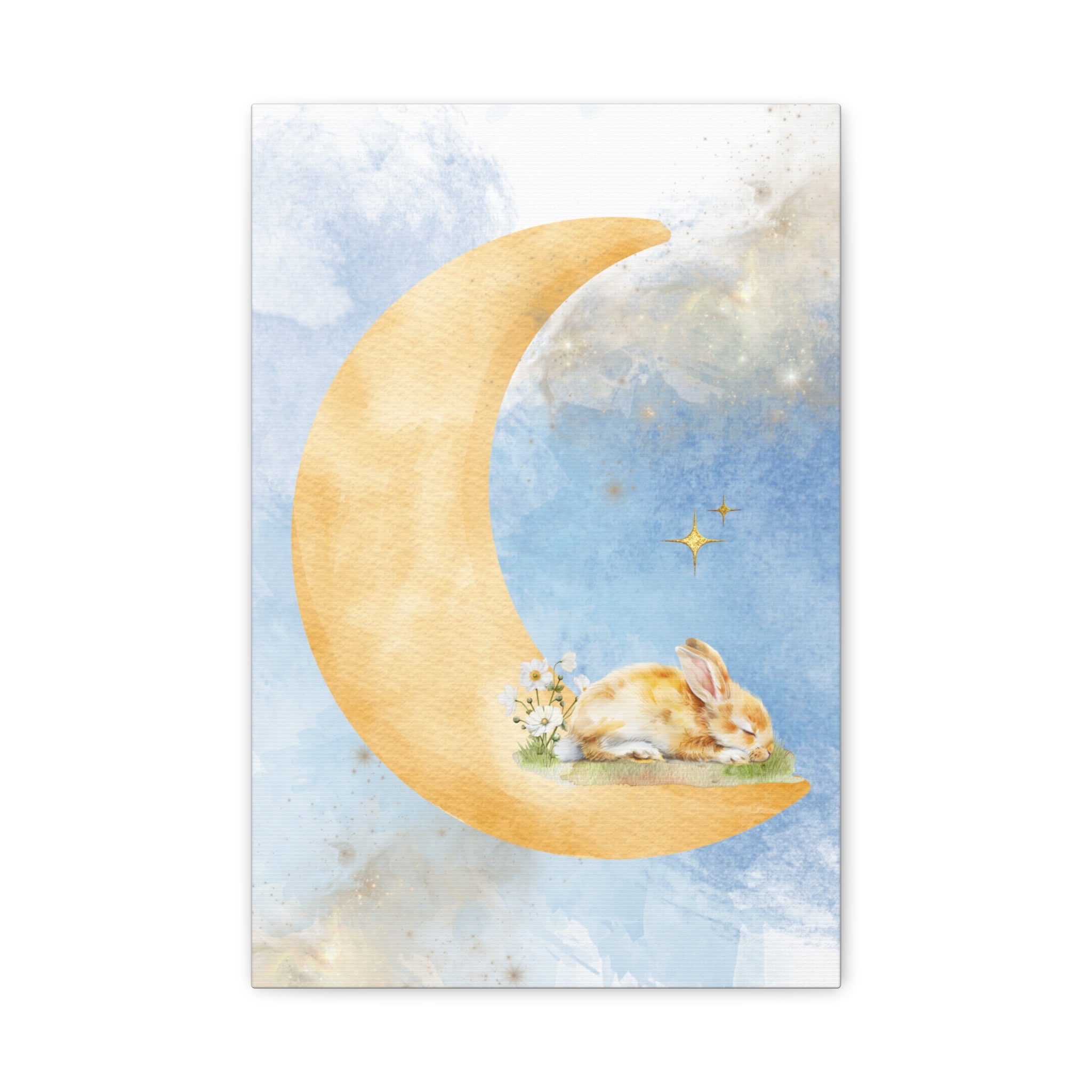 Whimsical Moon and Bunny Canvas Art