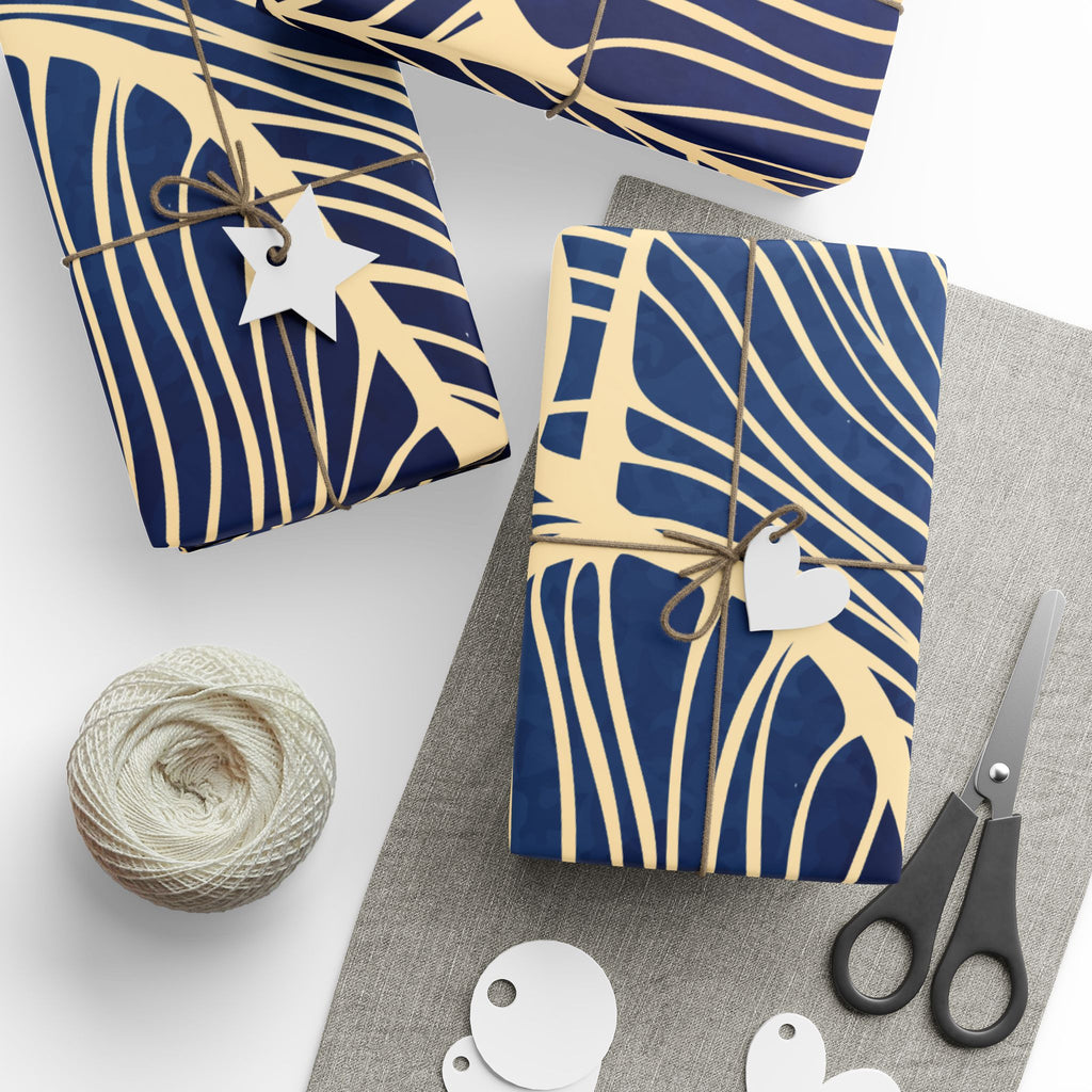 Wrapping Paper - Navy Blue with Gold Leaf Pattern Gift Wrap