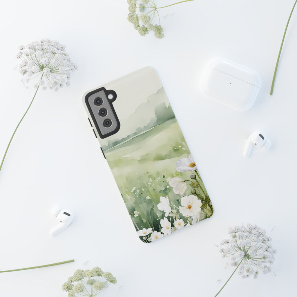 Phone Case - Soft Serene Landscape with White Flowers