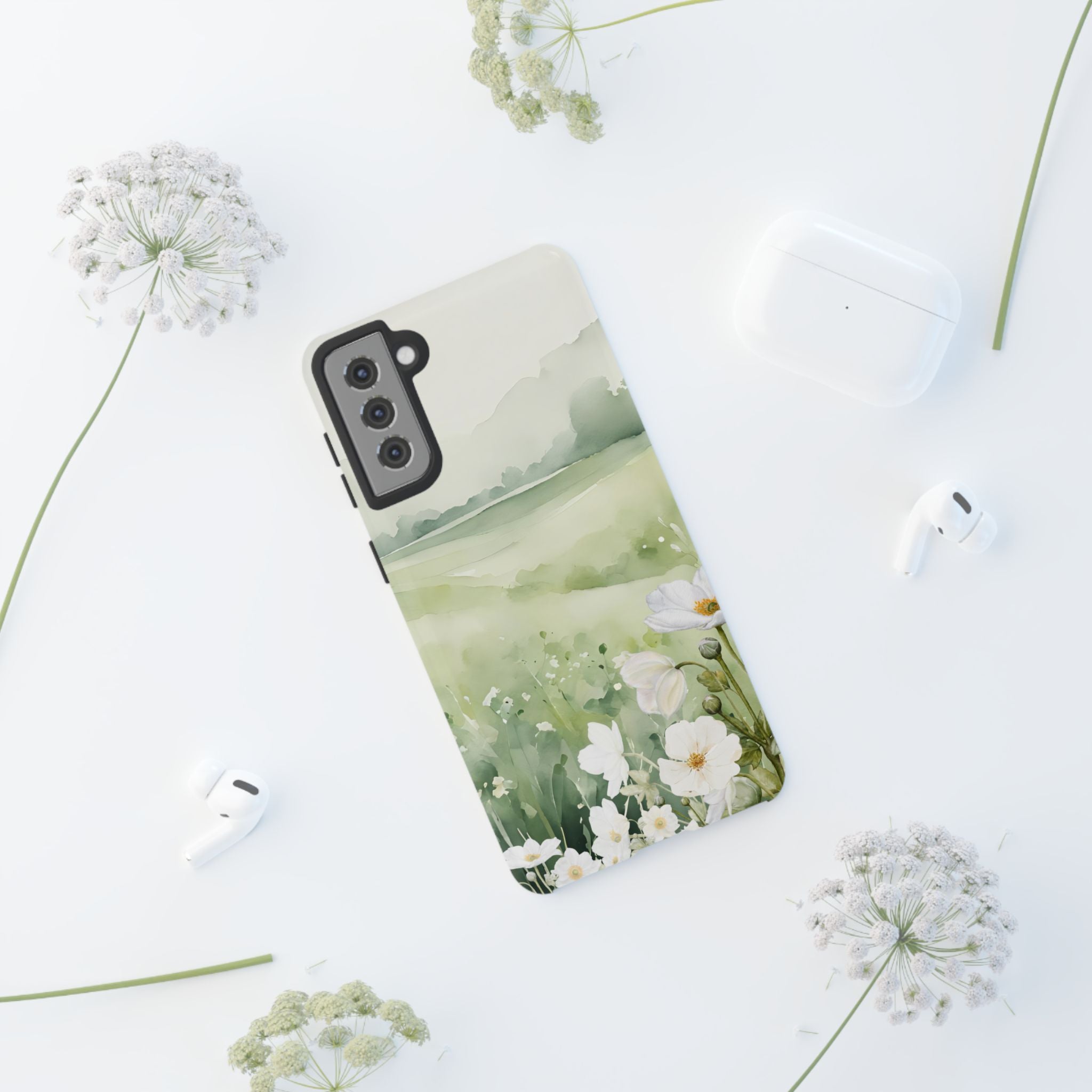 Phone Case - Soft Serene Landscape with White Flowers
