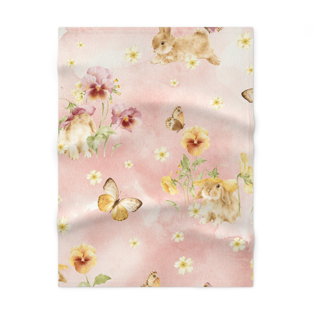 Watercolor Bunny Butterflies Baby Blanket | Pink Floral Fleece